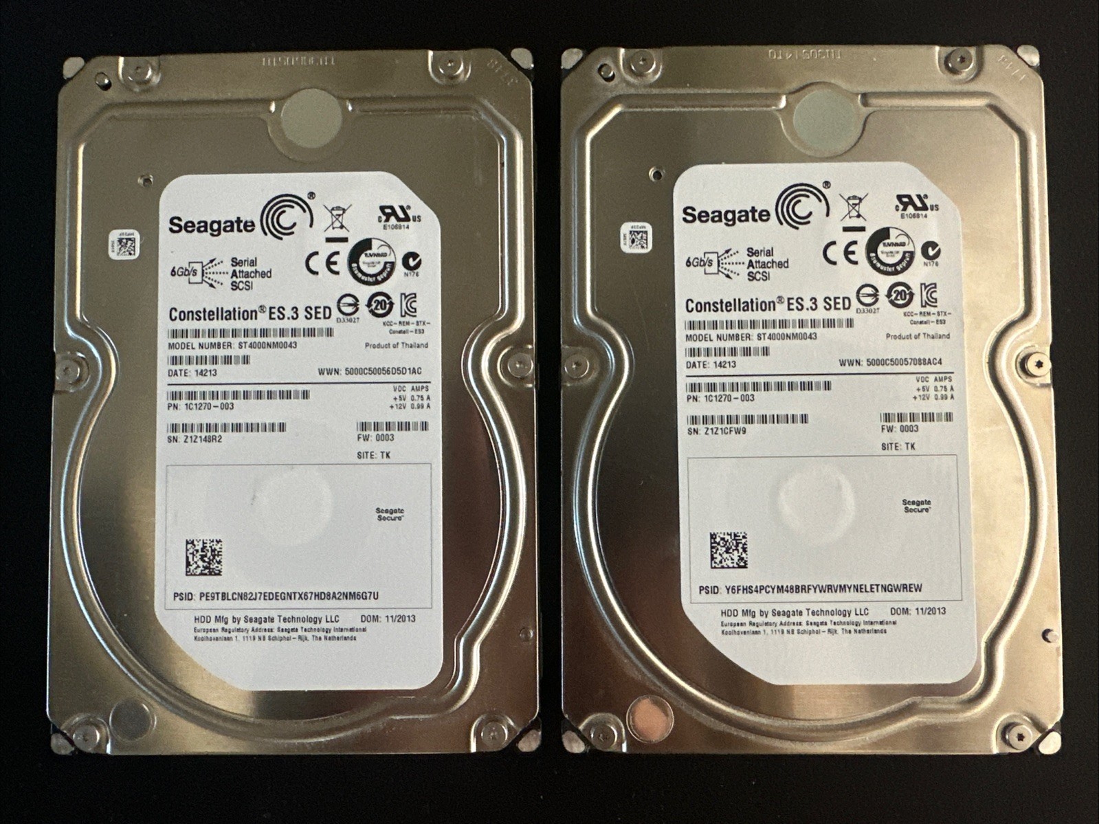 Lot of 2 Seagate Constellation ES.3 4TB SAS ST4000NM0043 - ONLY 12-14 HOURS