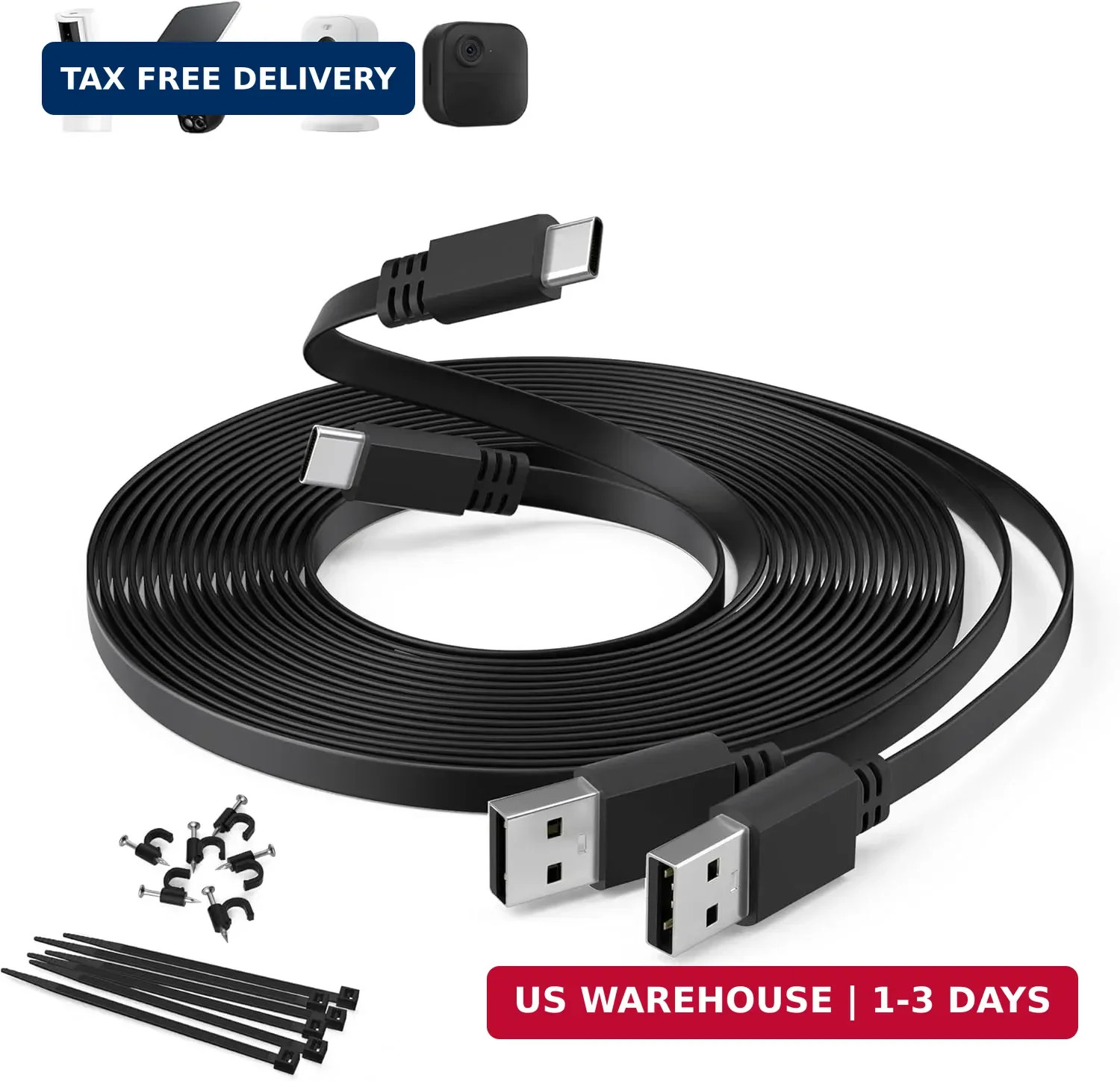 Itramax USB A to USB C Cable 20FT 2Pack,Extra Long Flat USB C Power Extension Ch