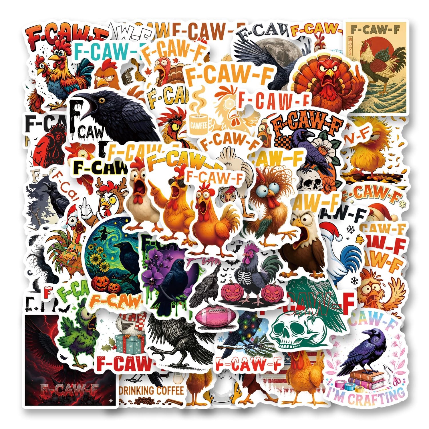 50Pcs F-CAW-F Stickers Funny Meme F Caw F Chicken Crow Sticker F-caw-f