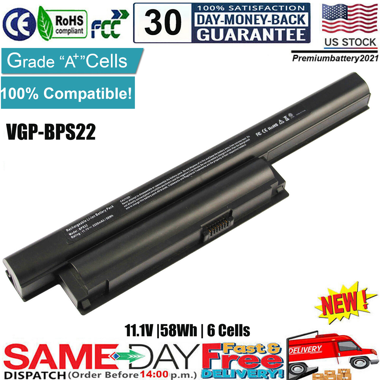 Battery for Sony Vaio VGP-BPS22 VGP-BPS22A VGP-BPL22 VPC-EA22EA/BI VPC-EA23 US