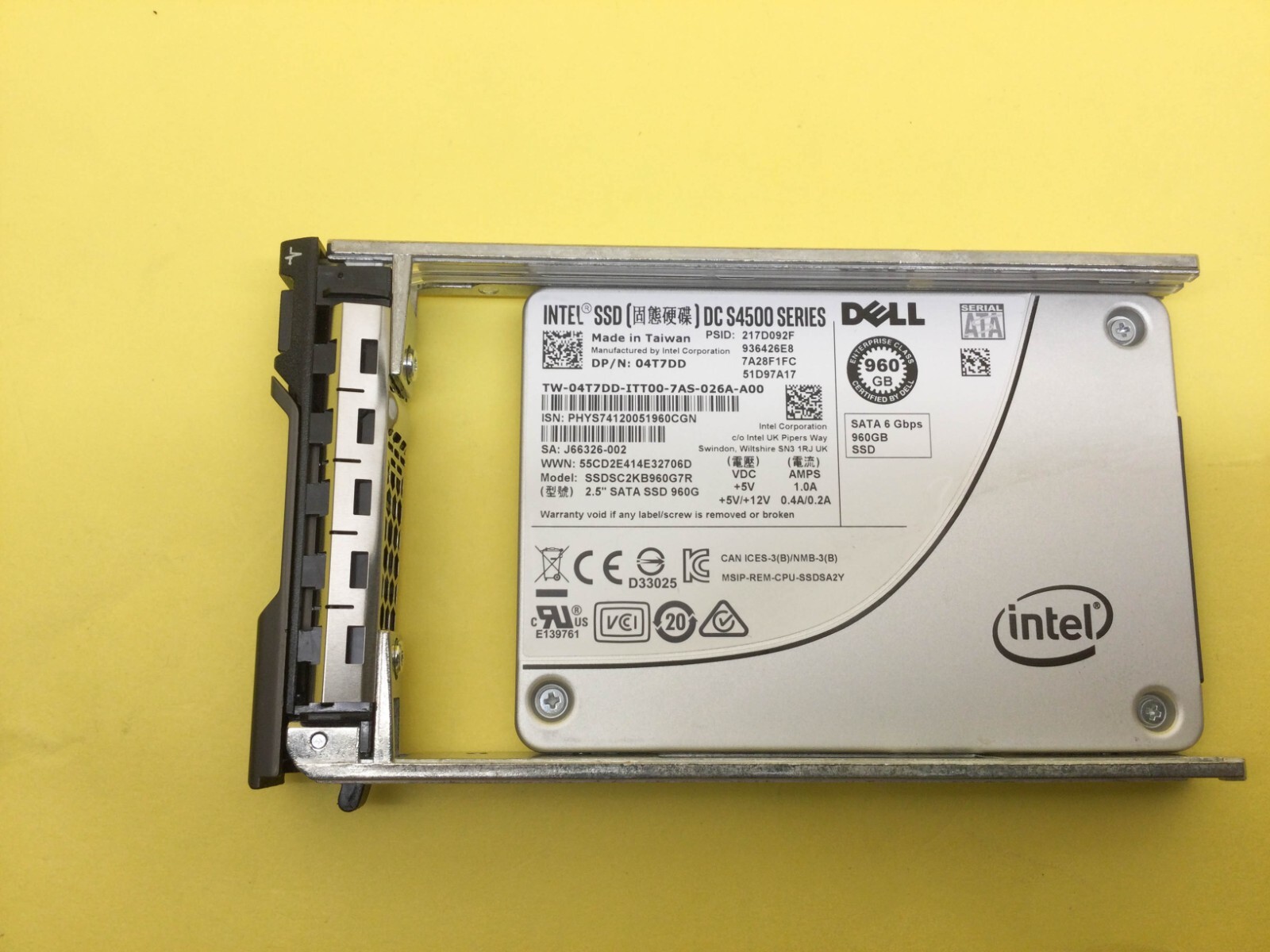 4T7DD Dell S4500 960GB 6Gbps SATA Read Intensive 2.5'' SSD 04T7DD SSDSC2KB960G7R
