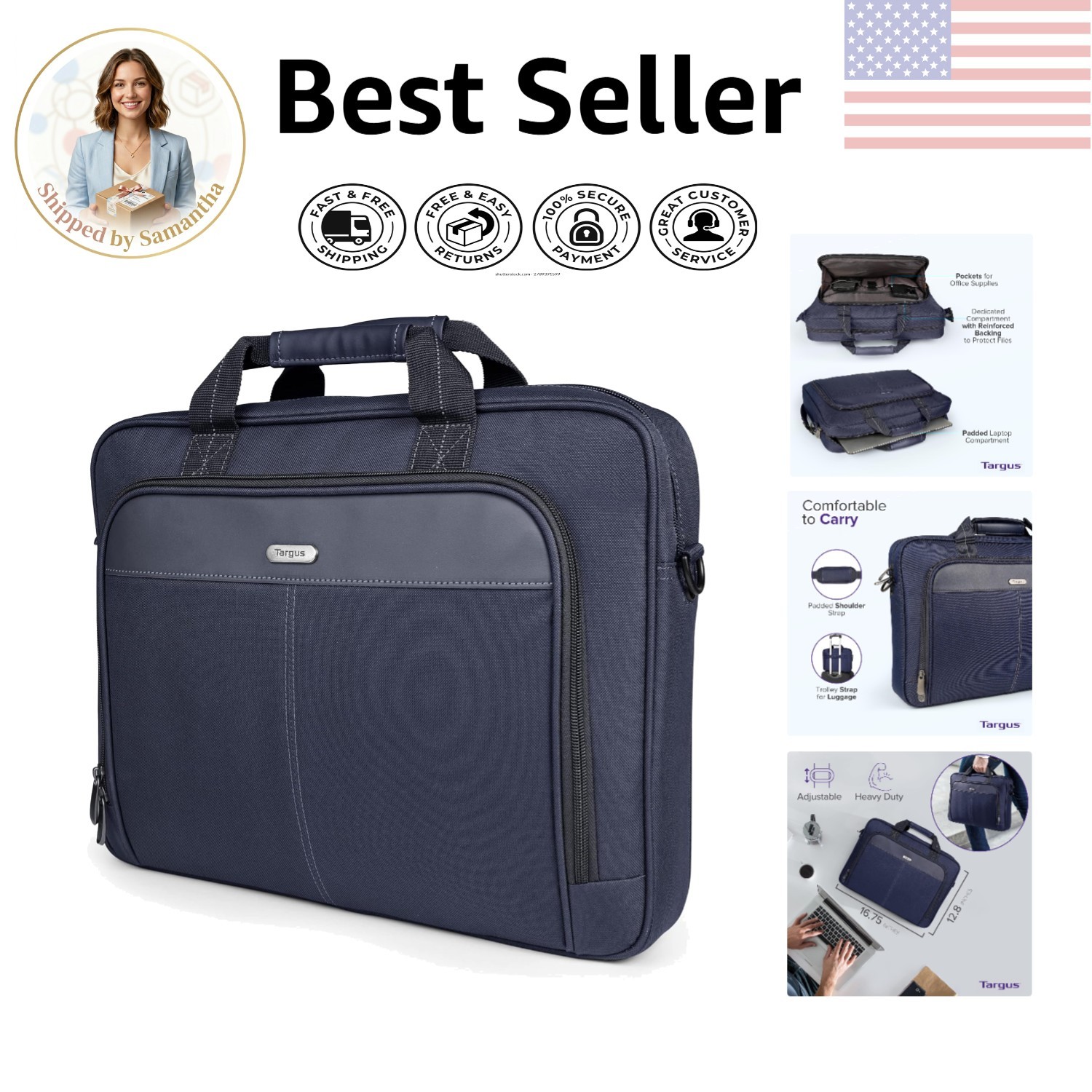 Lightweight 15-16 Inch Blue Laptop Bag with Foam Padding for Maximum Protection