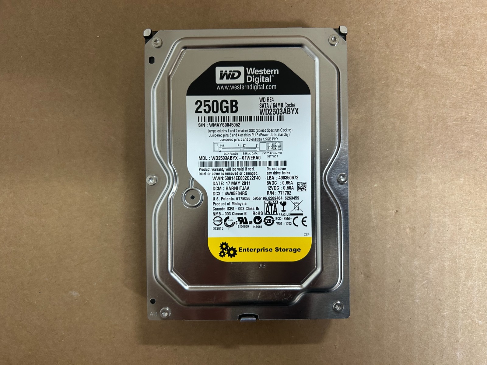 Western Digital WD2503ABYX-01WERA1 250gb 3.5" Sata HDD
