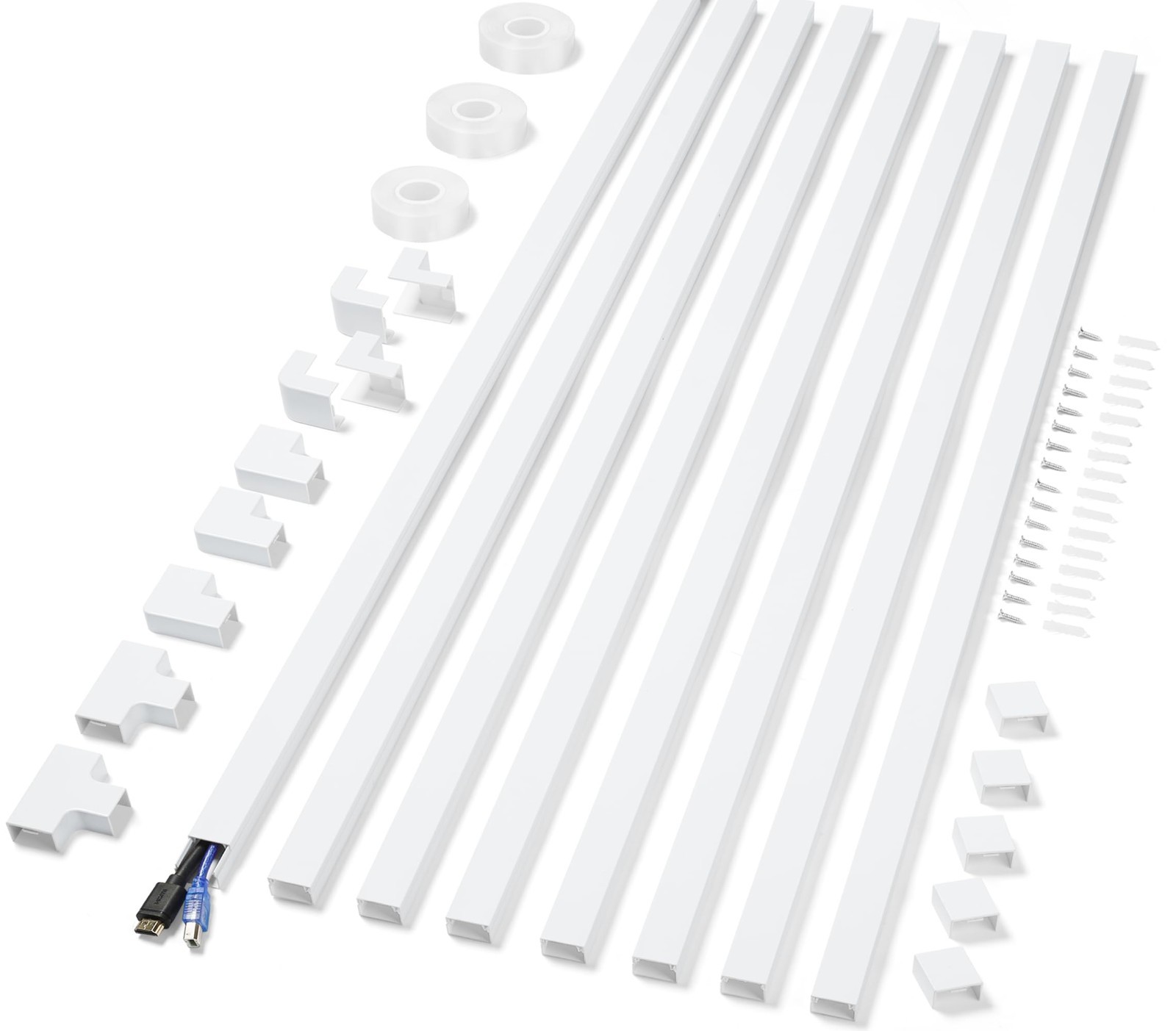 Piece White PVC Cable Raceway Kit 24ft Paintable TV Wire Hider