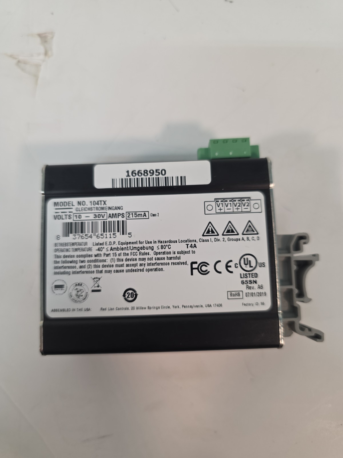 Red Lion N-Tron 104TX 4-Port Industrial Ethernet Switch 10-30VDC DIN Rail