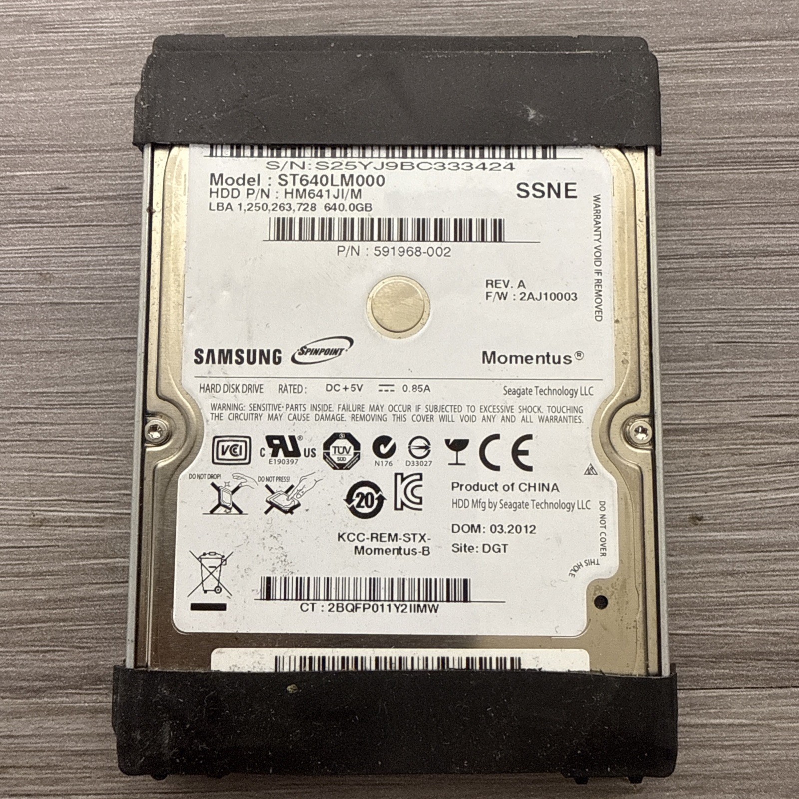 Samsung ST640LM000 P/N:HM641JI/M FW:2AJ10003 640GB 2.5" SATA Hard Drive