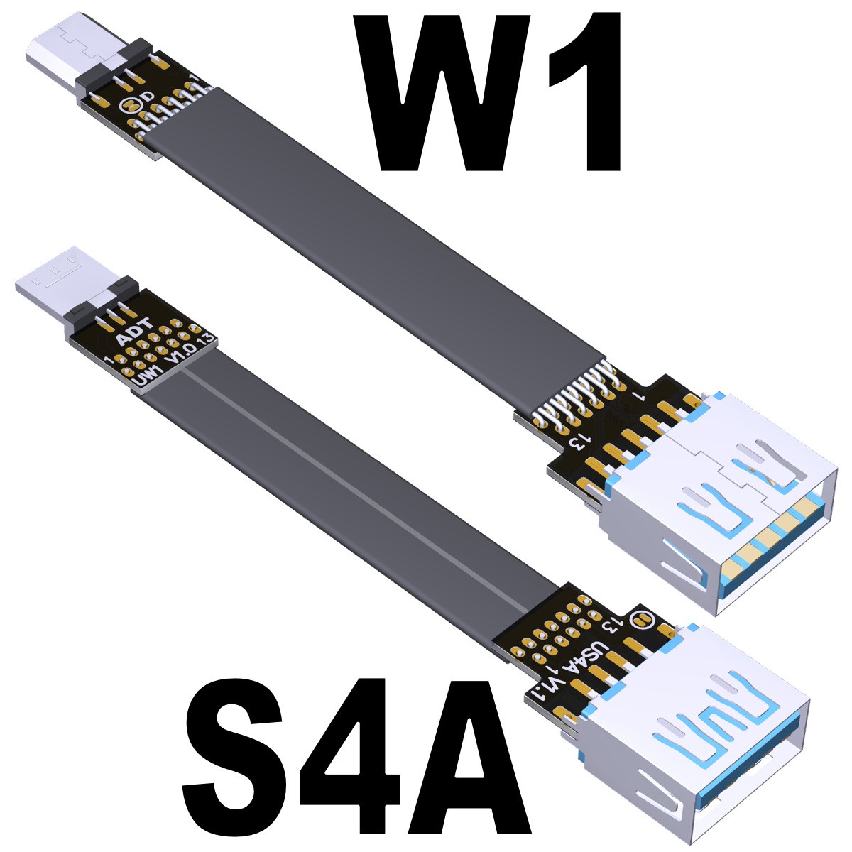 ADT USB2.0 OTG Flat Ribbon Extension Cable USB A Male to Micro-B Dual Right Angl