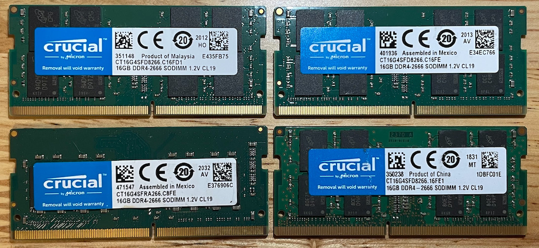 Crucial 64GB 4x16GB DDR4-2666 PC4-21300 SODIMM CL19 Laptop RAM Tested