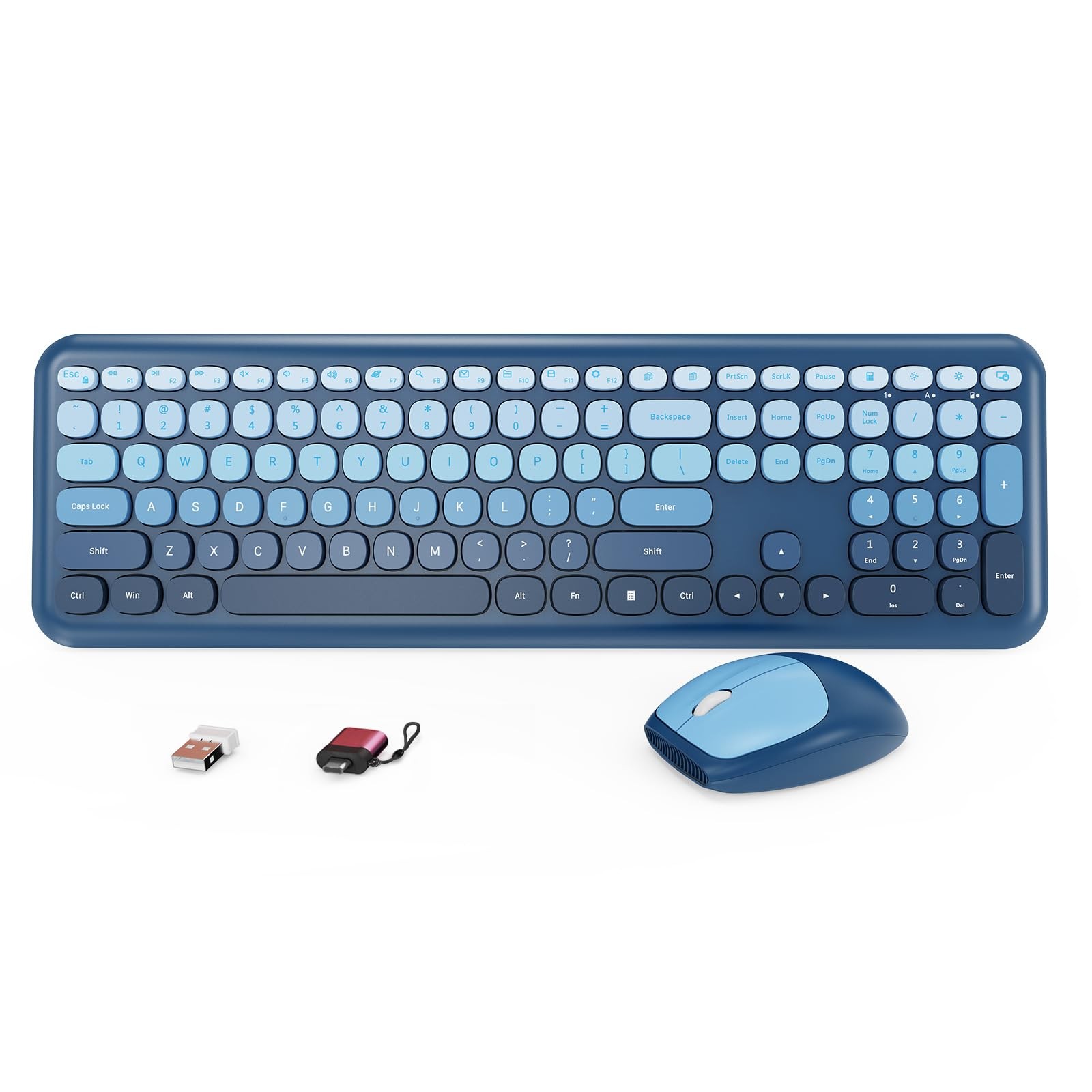Wireless Keyboard and Combo, Full-Size Typewriter Keyboard with Round Keycaps...