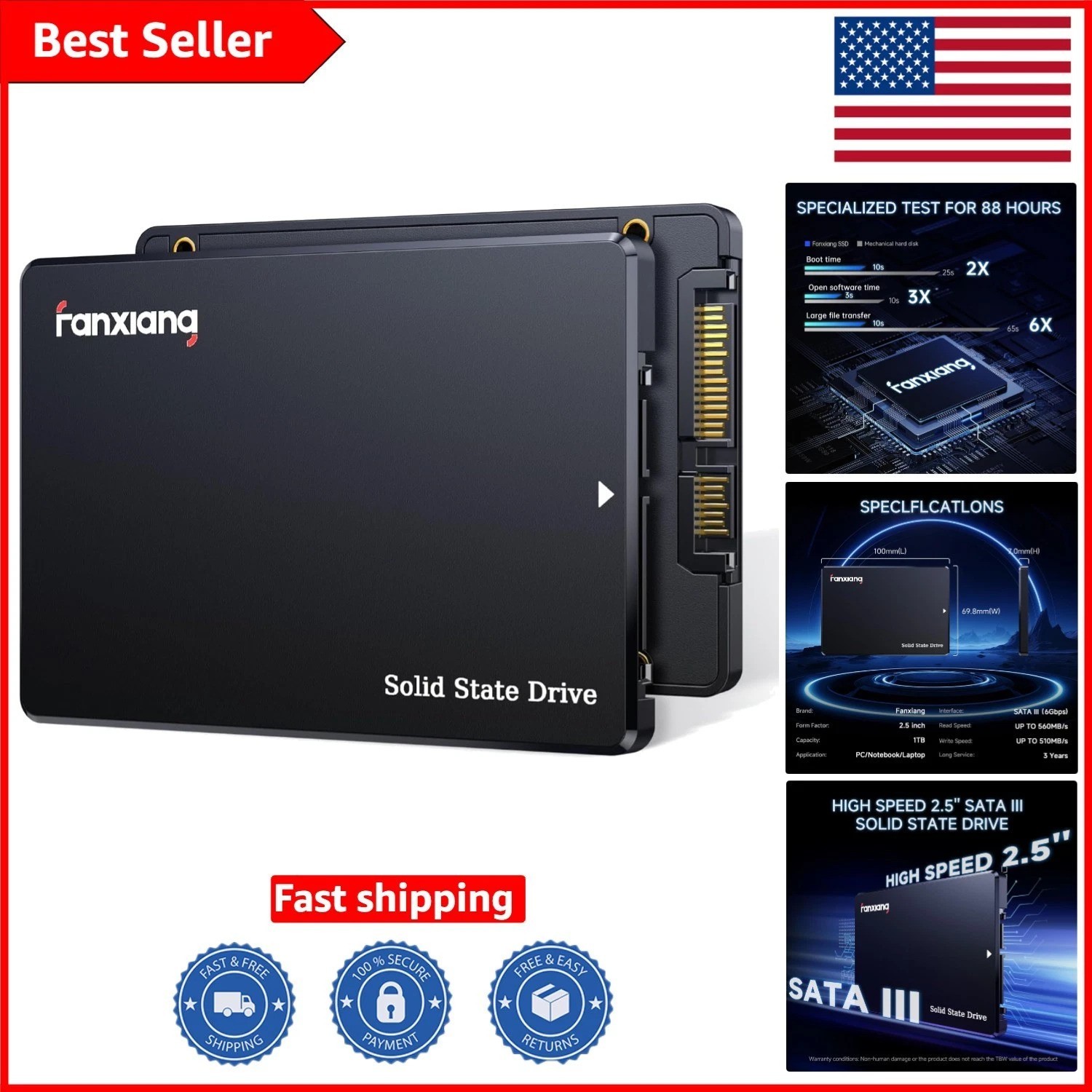 High-Speed 1TB 2.5'' SATA SSD with 560MB/s Read - Perfect for Gaming & Business