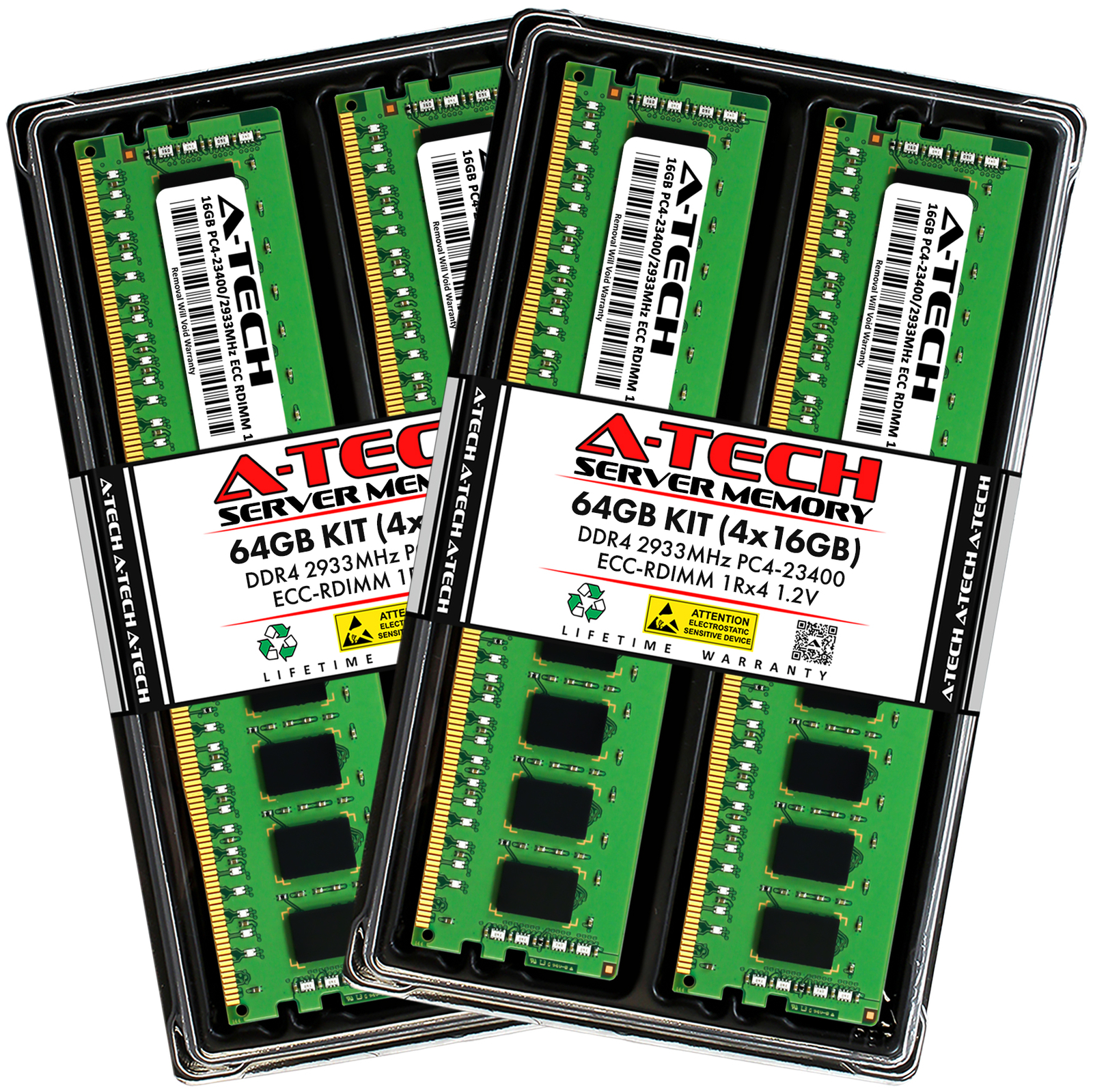 A-Tech 64GB 4x 16GB 1Rx4 PC4-23400R DDR4 2933MHz ECC REG RDIMM Server Memory RAM