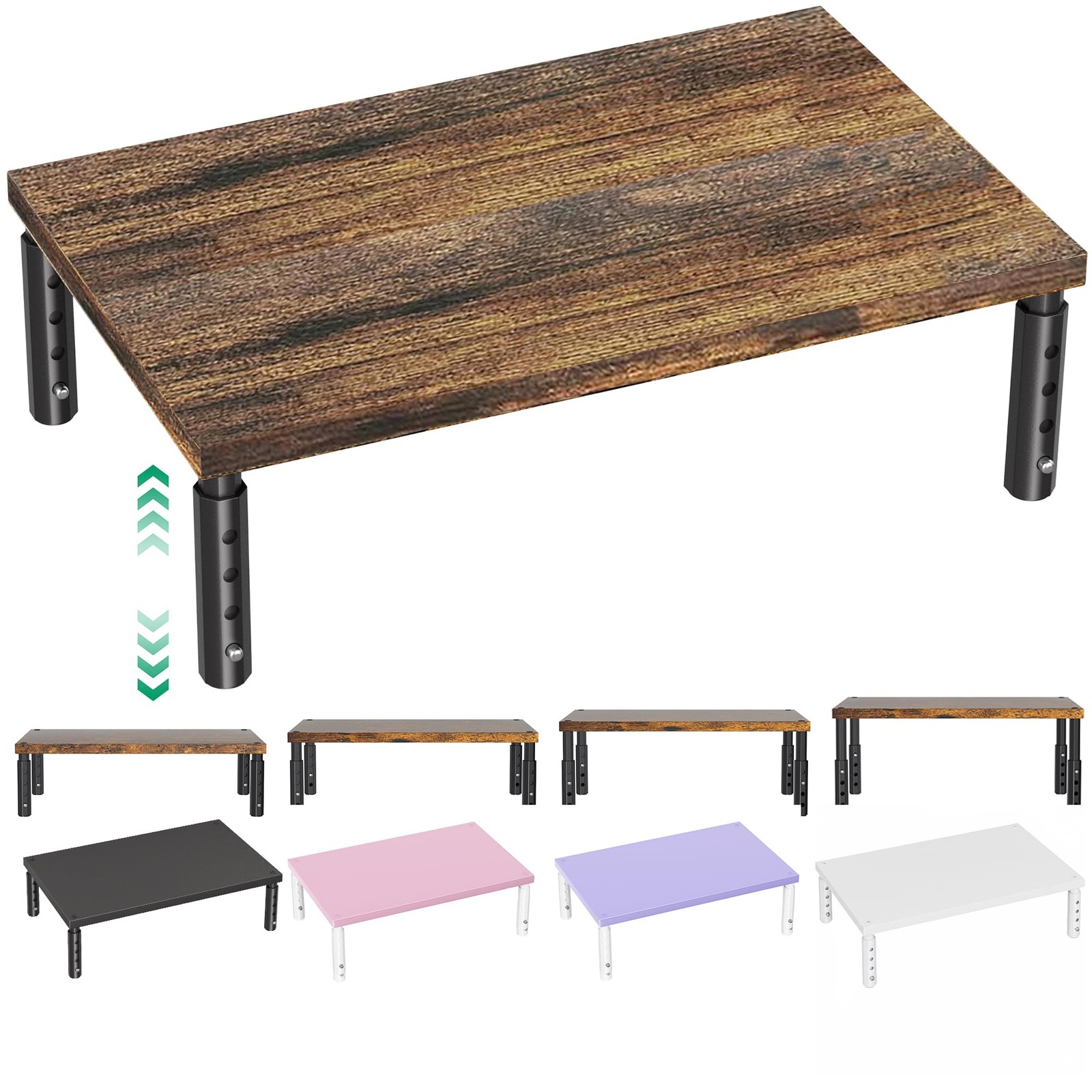OPNICE Adjustable Monitor Stand Riser for Desk, Wood Computer & 1-tier, Brown