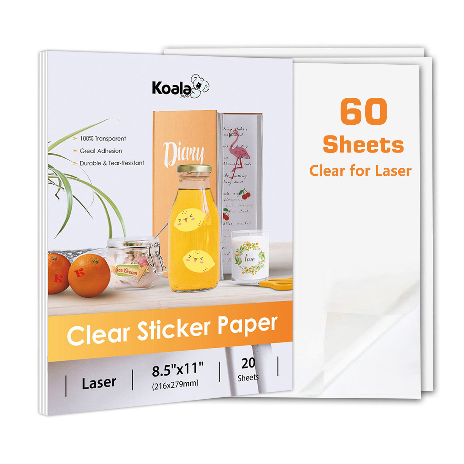 60 Koala Transparent Clear Sticker Paper Printable Vinyl Sheets for LASER Cricut