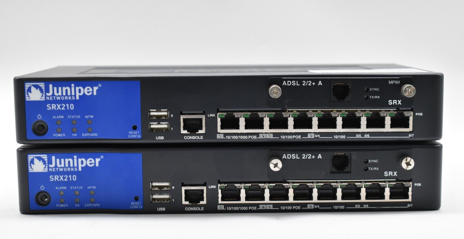 Lot of 2 JUNIPER SRX-210 8-Port Service Gateway ADSL 2/2+ A module