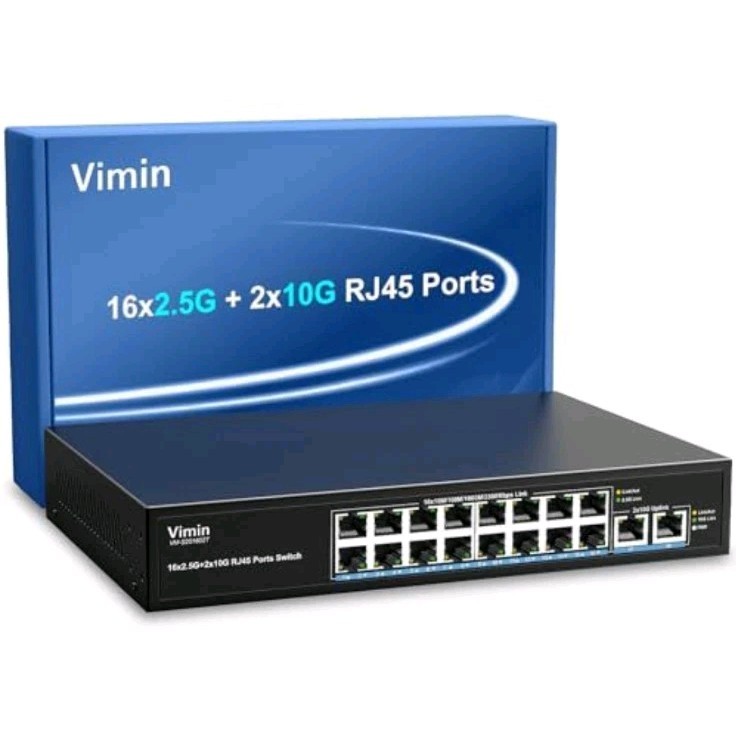 18-Port 2.5G Ethernet Switch with Dual 10GBASE-T Port, Vimin 16X 2.5G +2 x 10Gb 