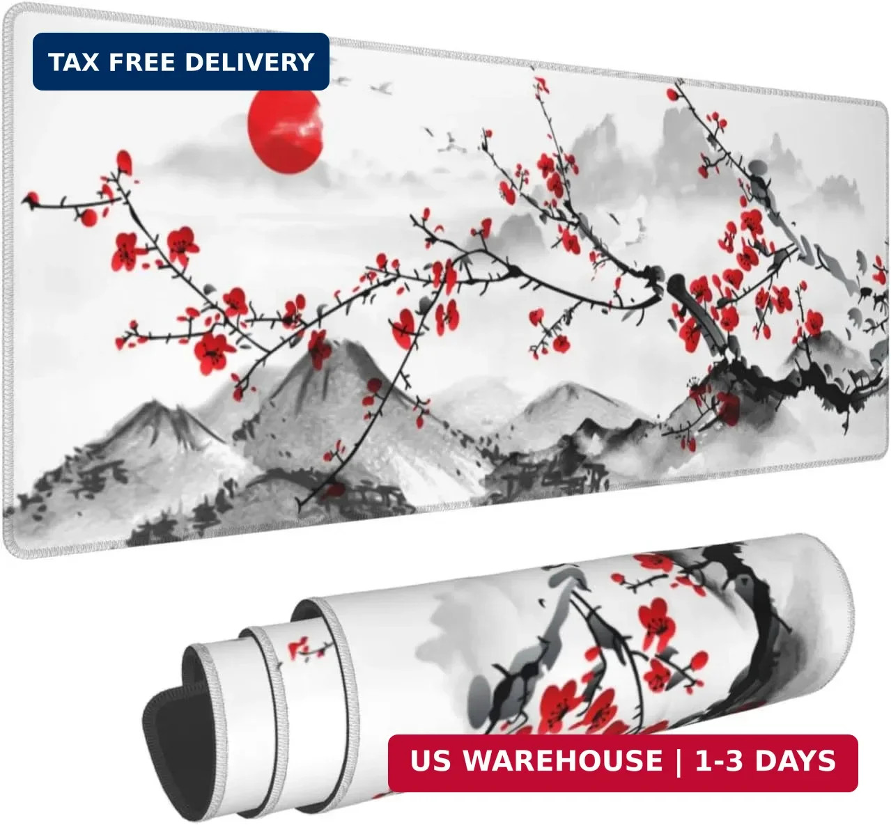 Watercolor Cherry Blossom Mouse Pad 31.5x11.8 Inch Pink Full Desk Japanese Sakur
