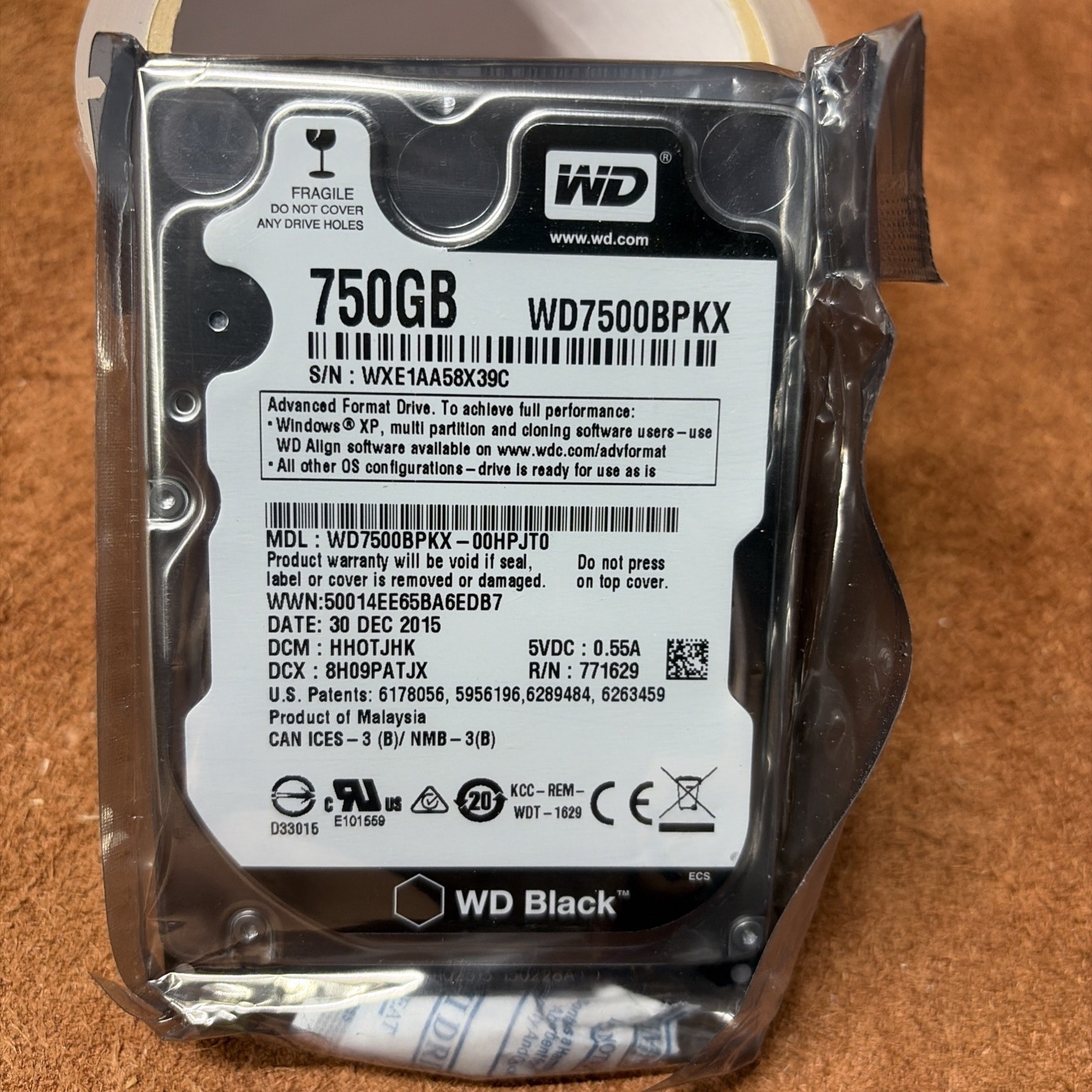 Western Digital WD Black WD7500BPKX 750GB 2.5" SATA III Laptop HD low usage
