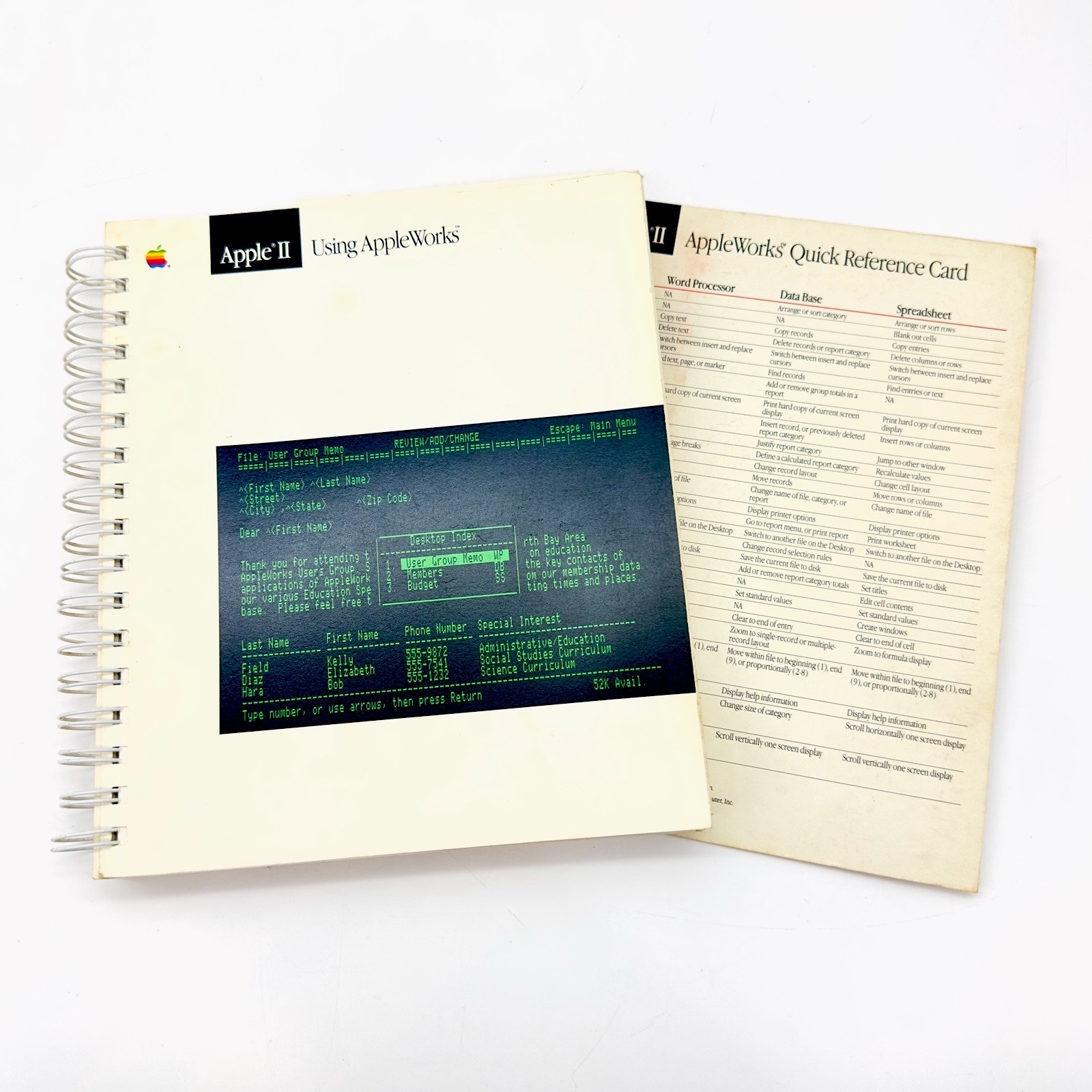 Apple II Using AppleWorks Manual & Quick Reference Card 1986 Vintage Computing