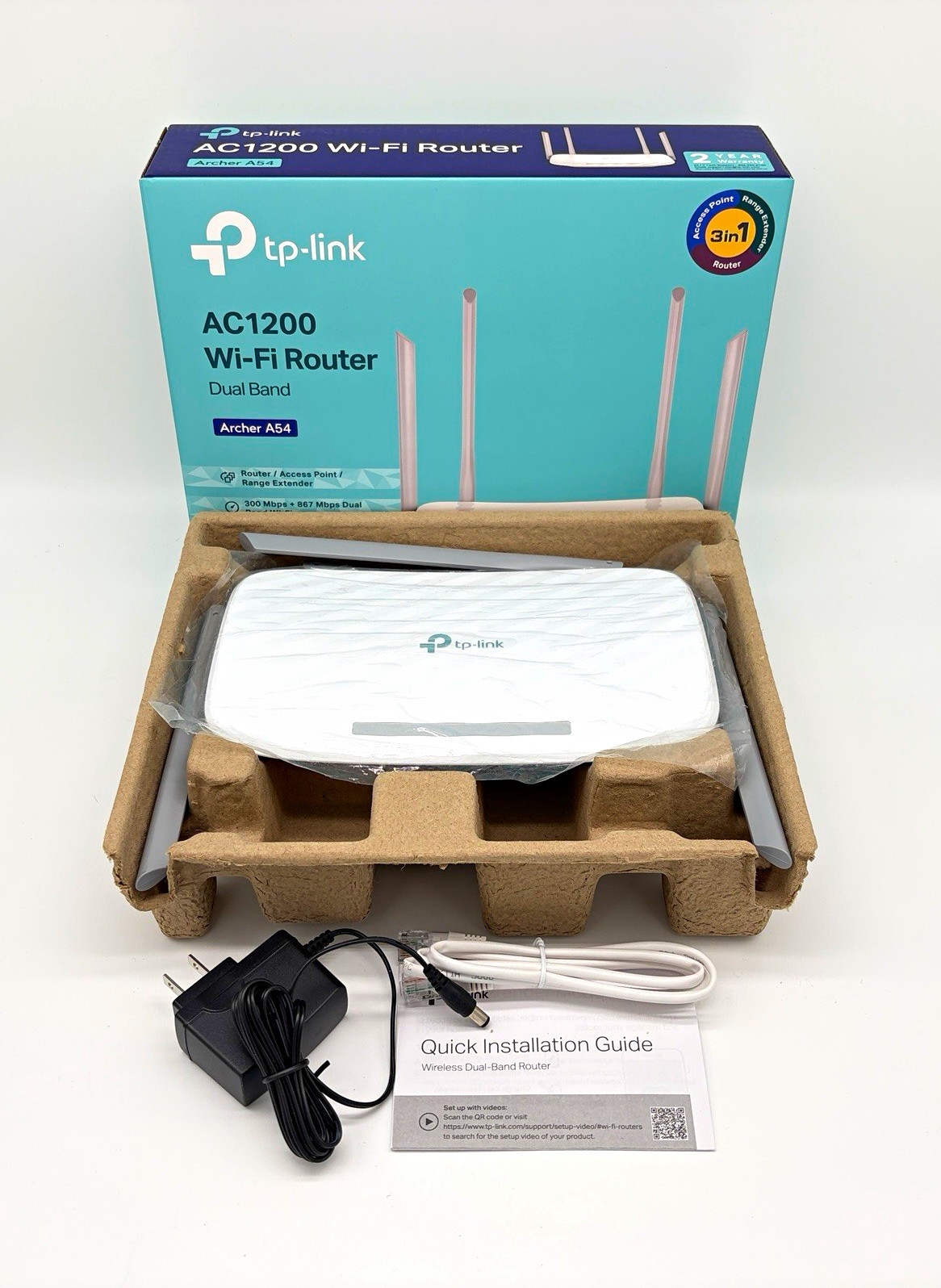 TP-LINK Archer A54 AC1200 Dual-Band Wireless Router White 4-Port RJ-45