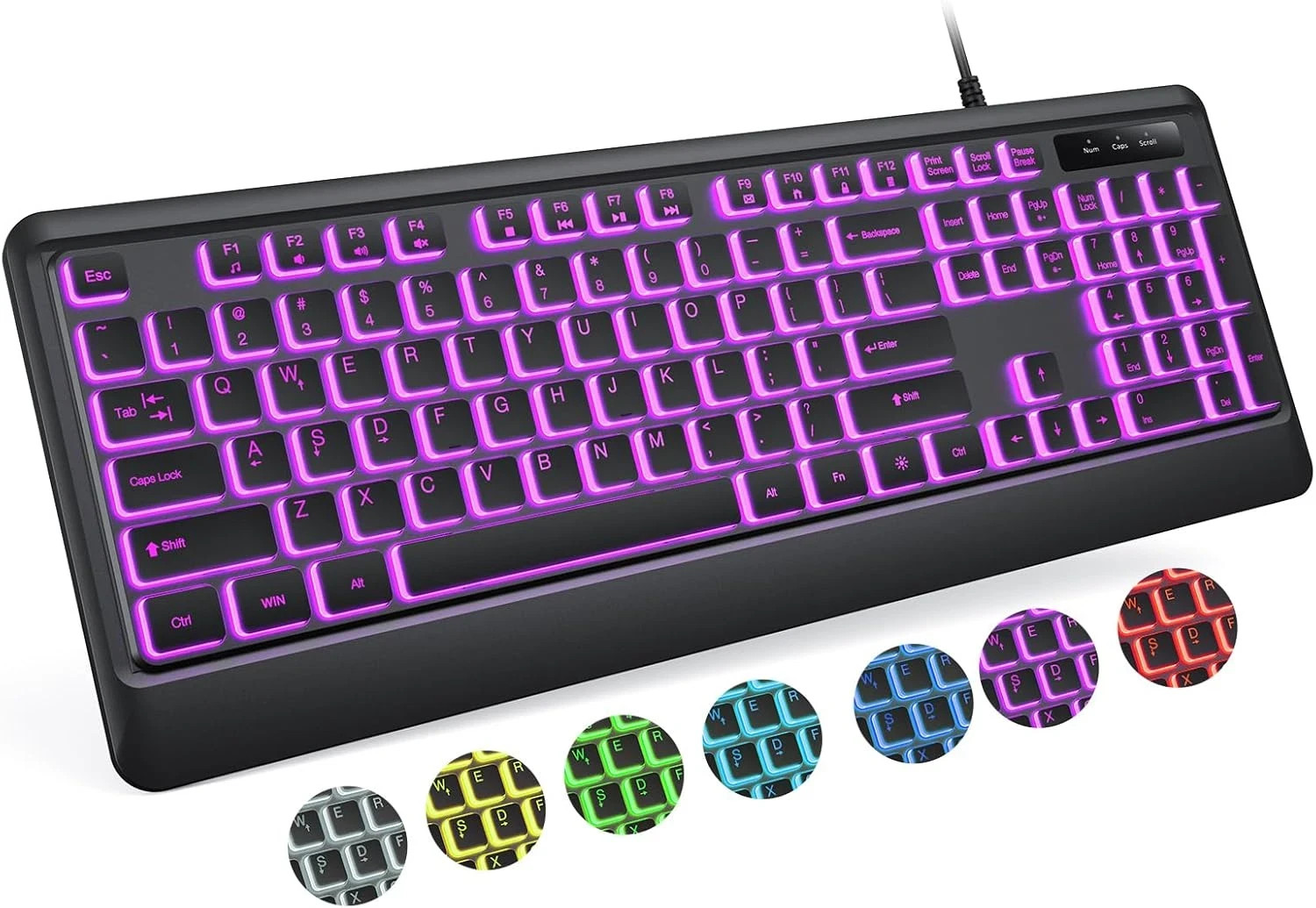 Backlit Computer Keyboards, Wired USB LED Keyboard with 7 Colors Backlight, Plug