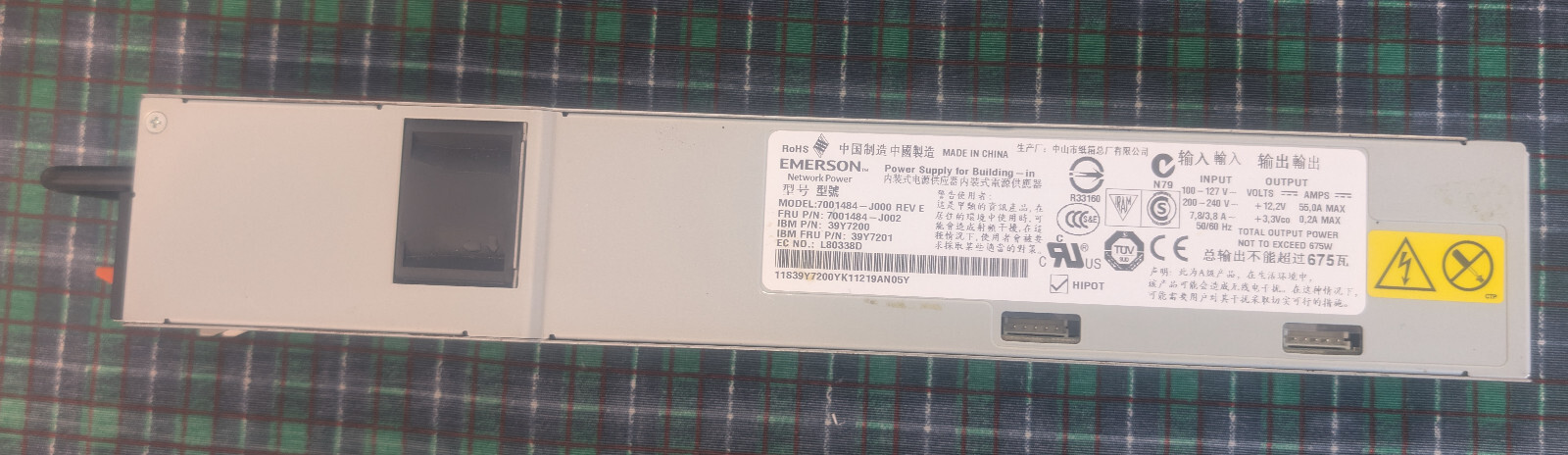 EMERSON 7001484-J000 /39Y7224/39Y7225 - 675W PSU Working Pull from IBM X3550 M3 