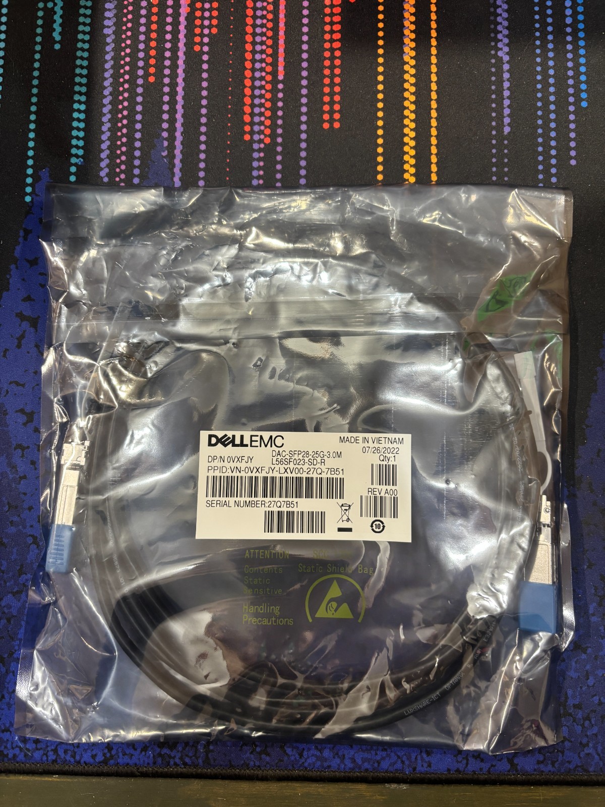 Dell EMC VXFJY DAC-SFP28-25G-3.0M SFP28 25GbE Passive Twinax DAC Cable