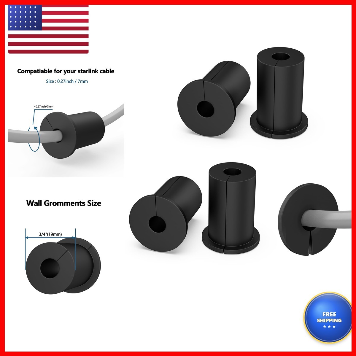 4PCS 3/4 inch Starlink Silicone Wall Cable Pass Through Bushing Grommets