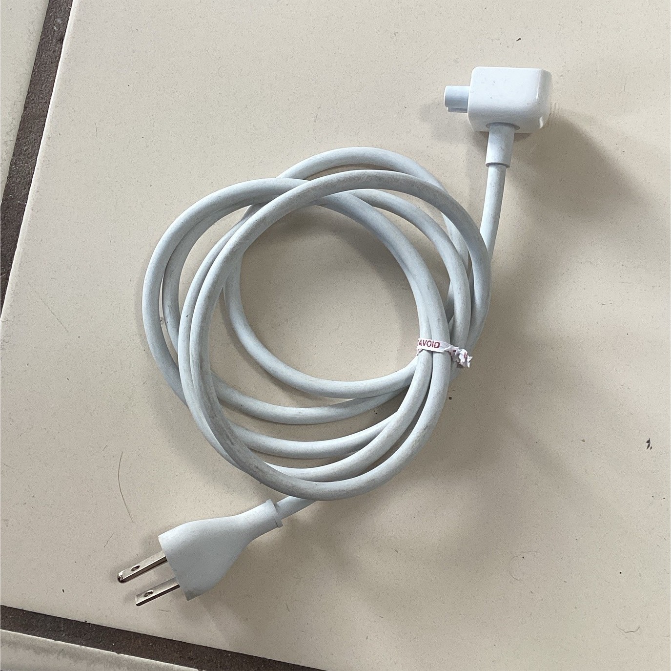 White 2-Prong to 2-Prong AC Power Cord Cable, Right Angle Connector, 5-9ft