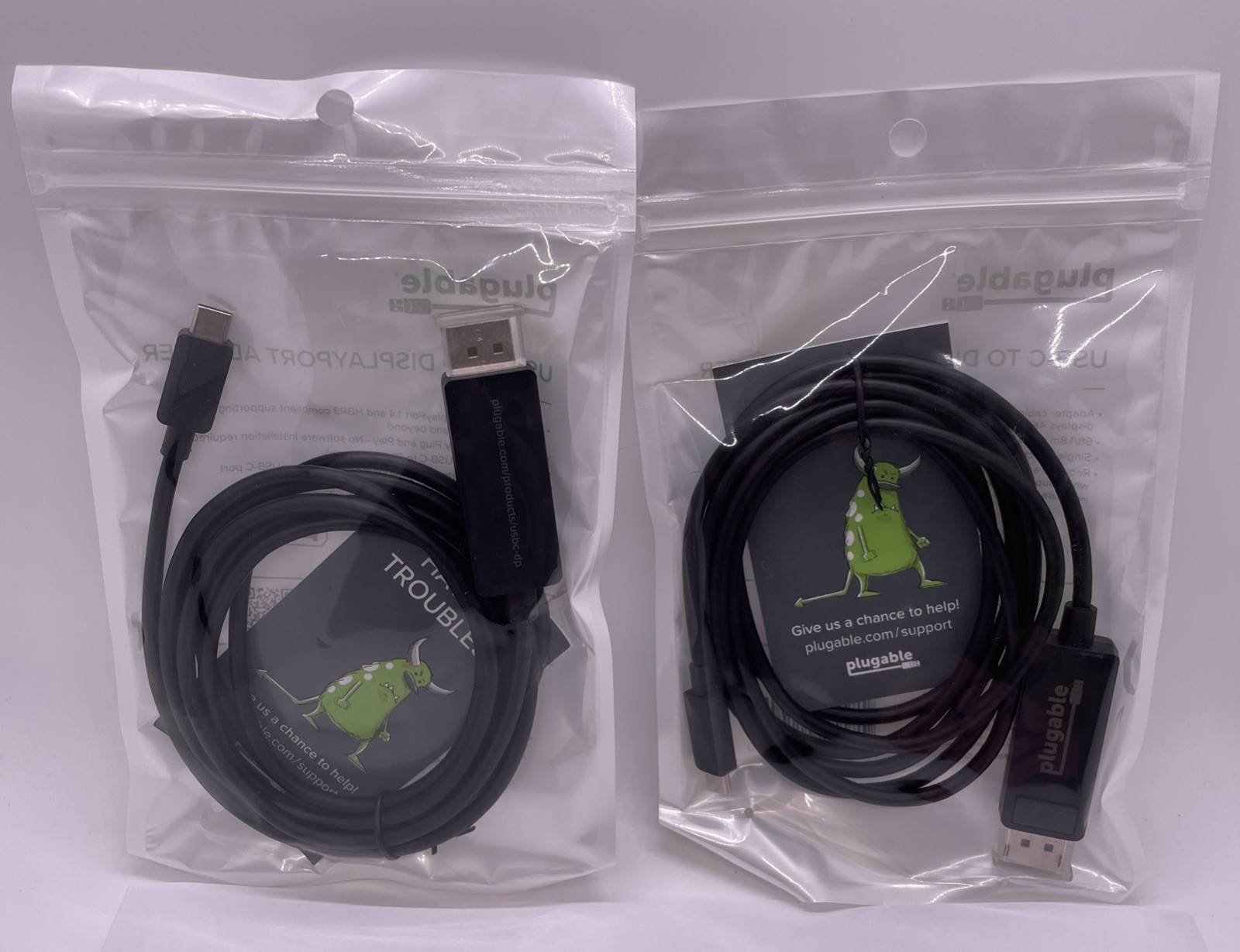 2 PACK - Plugable USB-C to DisplayPort Adapter - 6ft (1.8m) Adapter Cable
