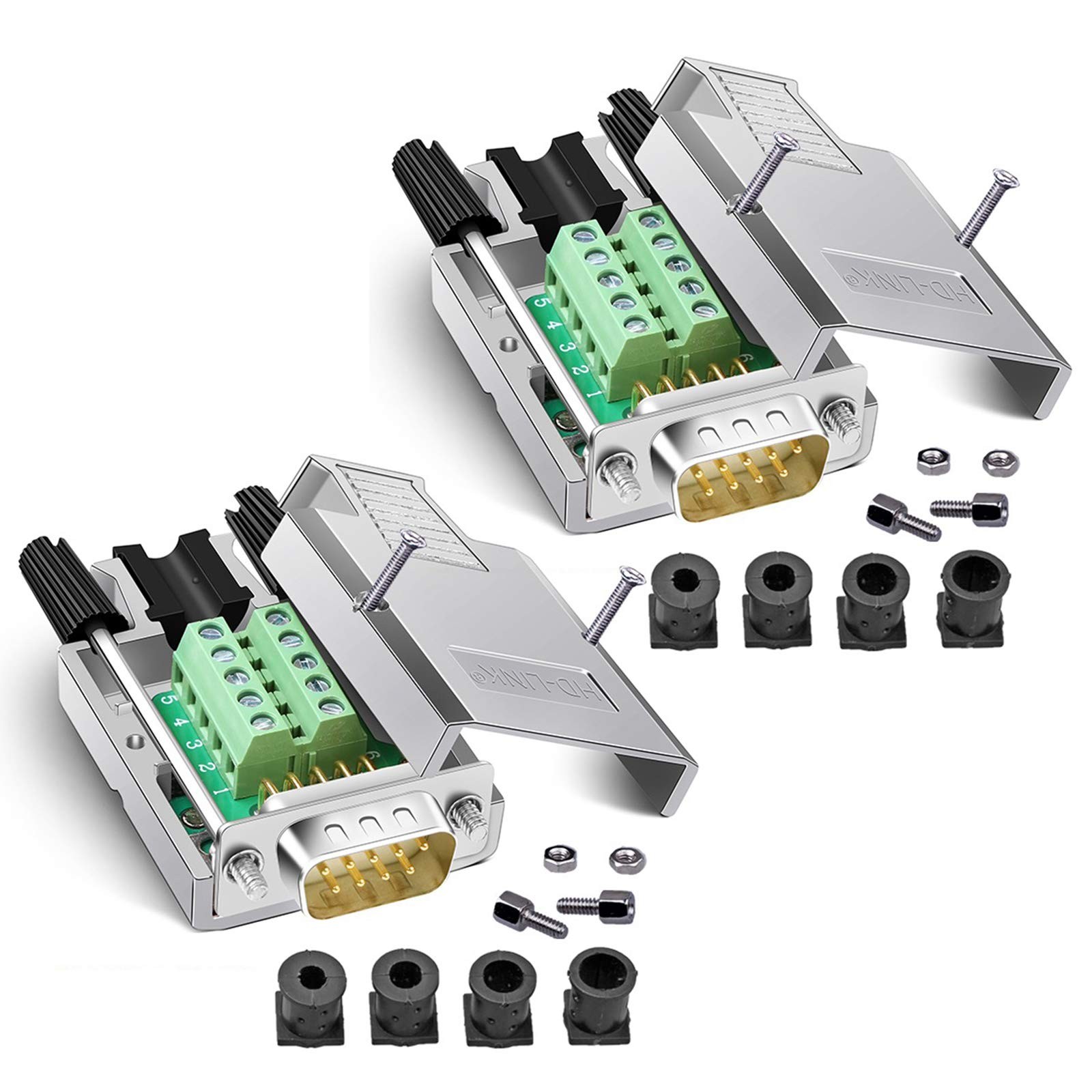 DB9 Breakout Connector Solderfree RS232 DSUB Serial 9Pin Male Adapter 2 PCS