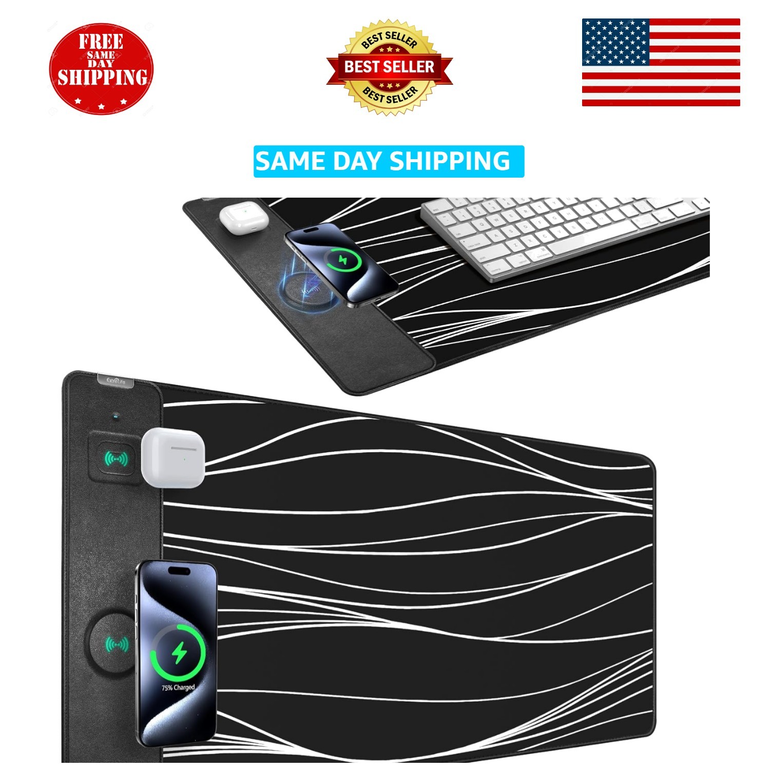 Mouse Pad with Magnetic Wireless Charger, 31.5"x15.8" Large Gaming Desk Mat, ...