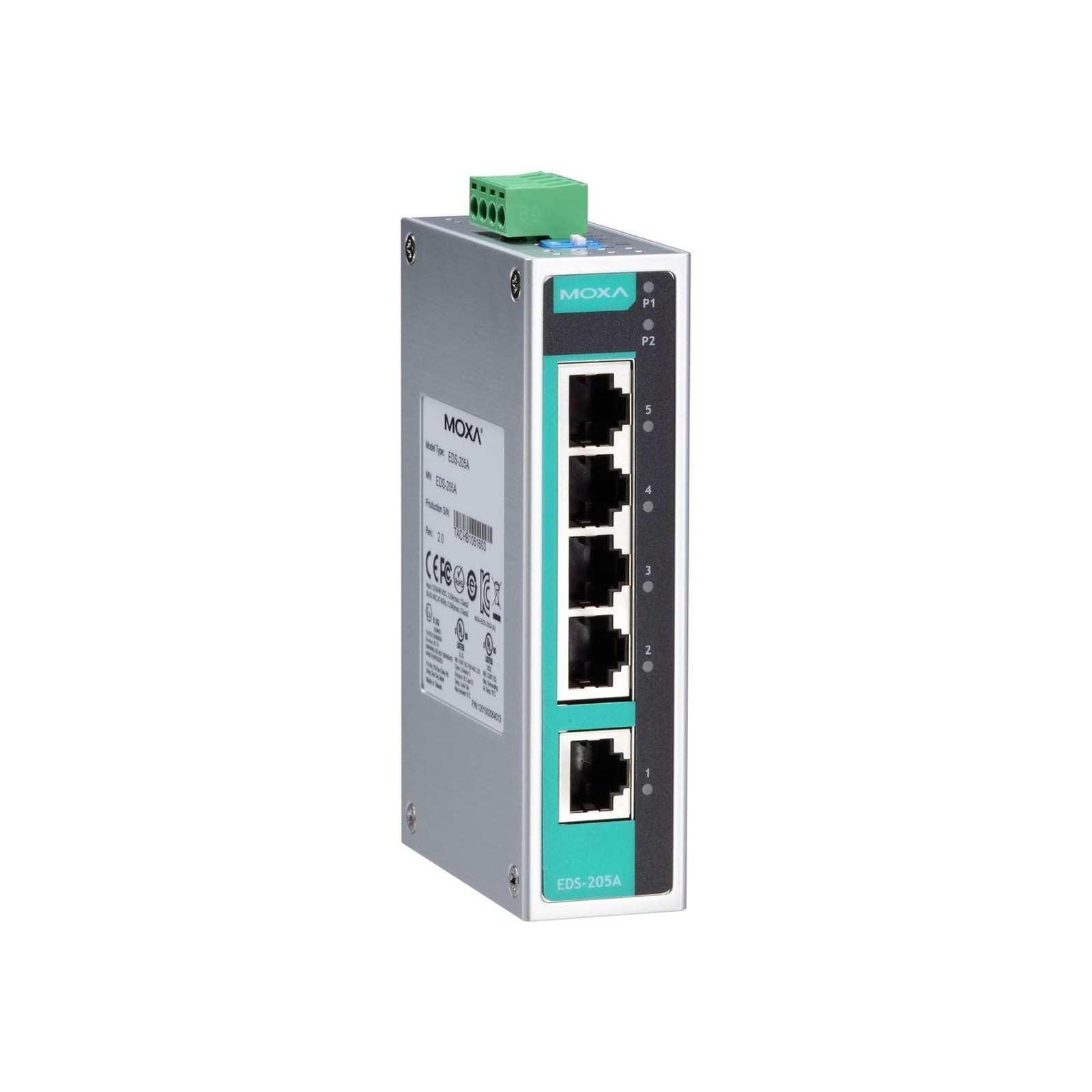 MOXA EDS-205A-T - 5 Ports Unmanaged Ethernet Switch, -40 to 75°C Operating