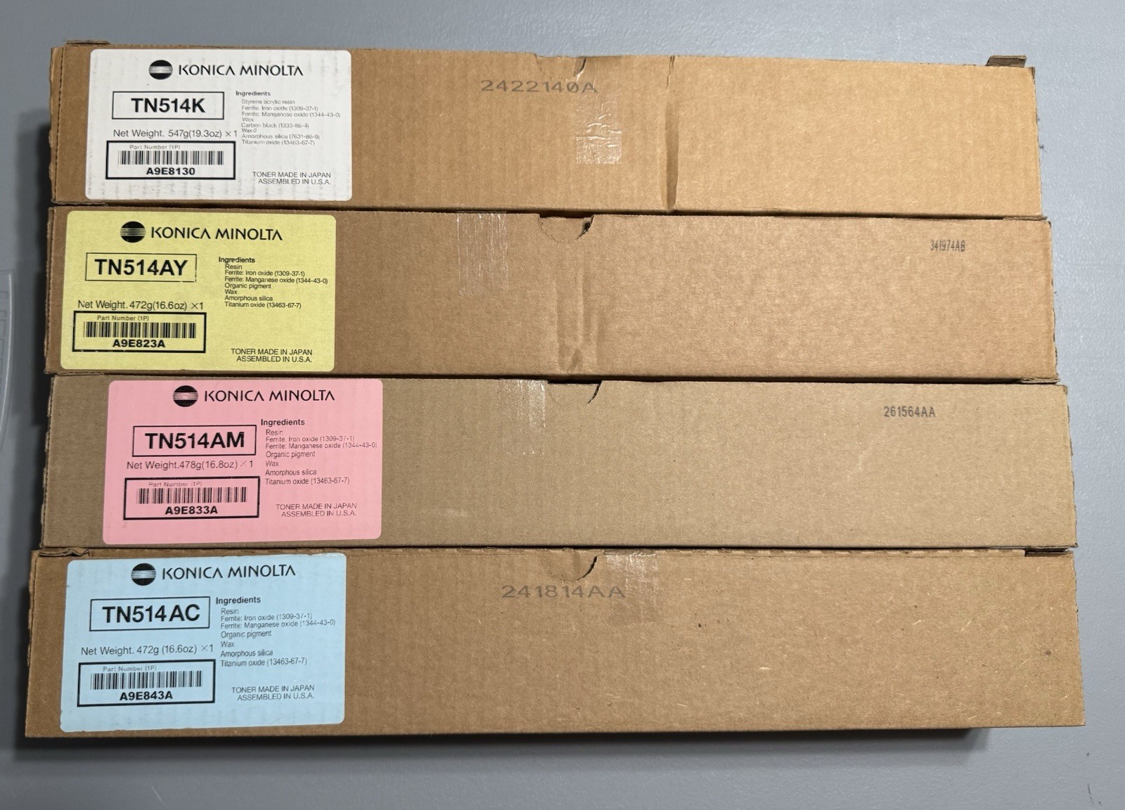 Konica Minolta TN514 YMCK Color Cartridge Set For Bizhub C458 C558 C658