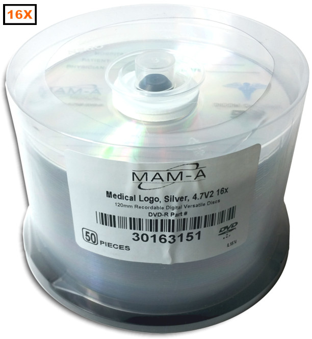 50-Pak MAM-A Mitsui MEDICAL GRADE Logo-top ARCHIVAL 4.7GB 16X DVD-R’s, #163151