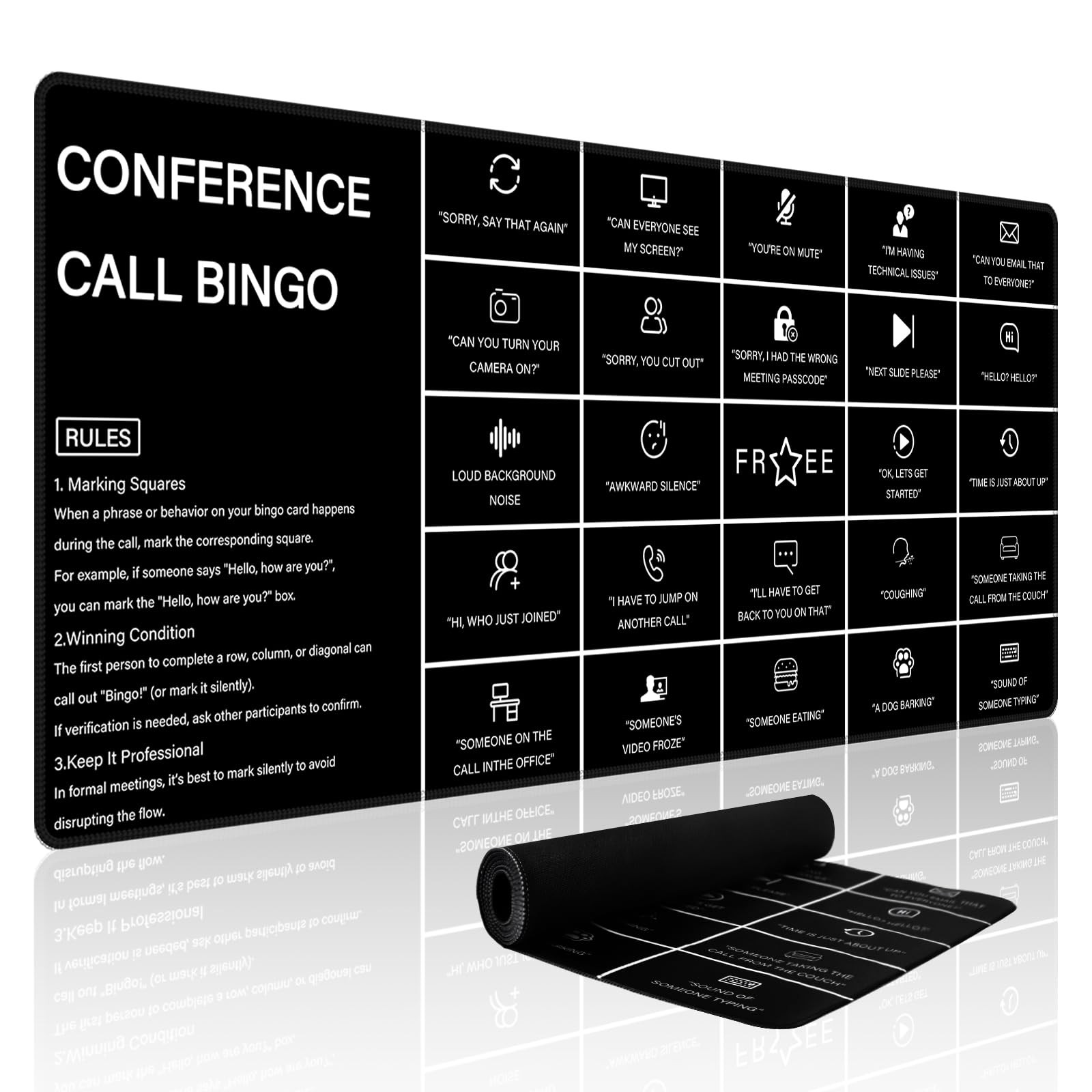 Office Desk Mat,Conference Call Bingo Mouse Pad for Virtual Meetings,Work fro...
