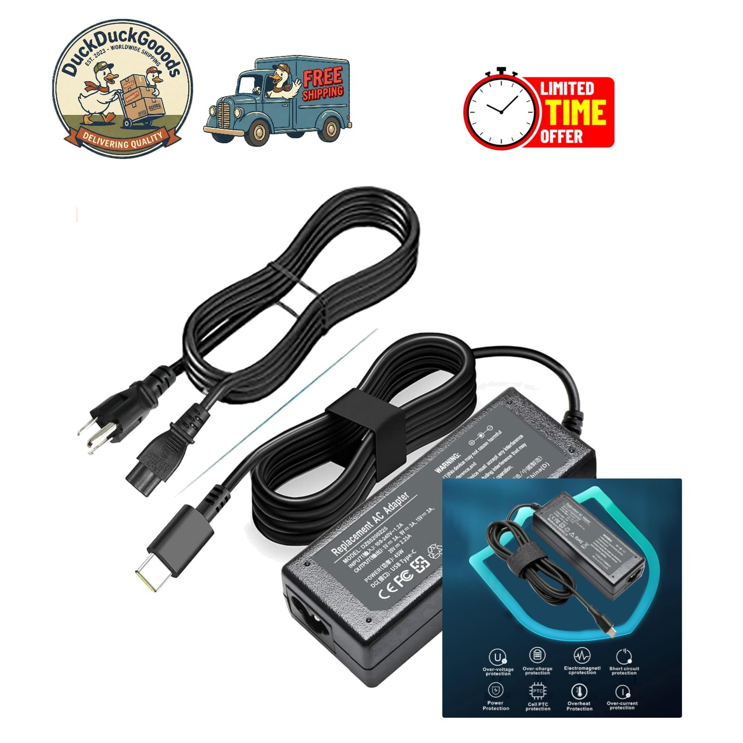 45W USB-C Charger for Dell Chromebooks & Latitude - Safe, Light & Reliable