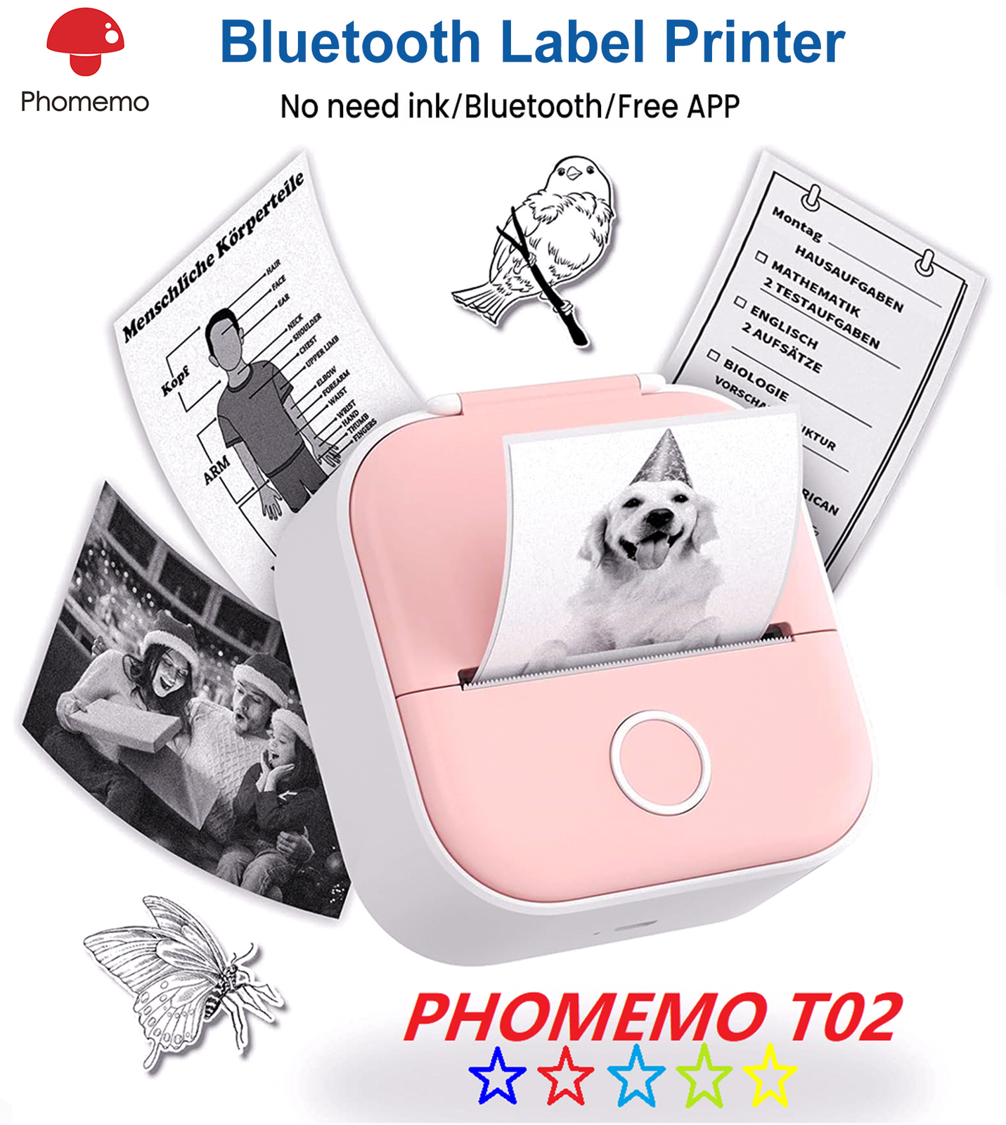 Phomemo T02 Print Pods Mini Printer Thermal Sticker Printer Xmas Gift