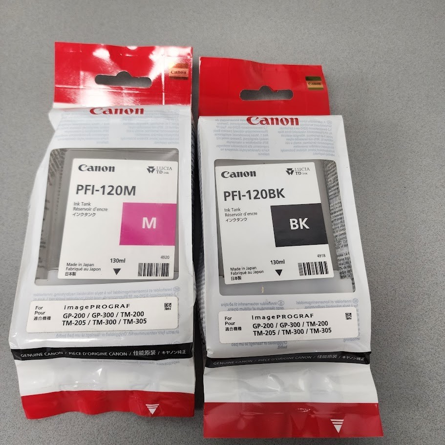 Genuine Canon PFI-120M Magenta + PFI-120BK Black Ink Tank 130mL TM-200 TM-300