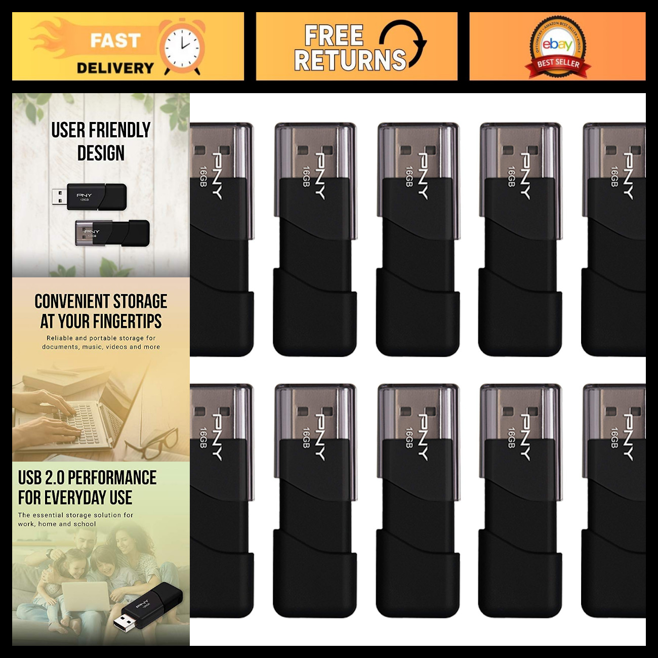16GB USB 2.0 Flash Drive - 10-Pack, High-Speed Storage, Portable Data Transfer