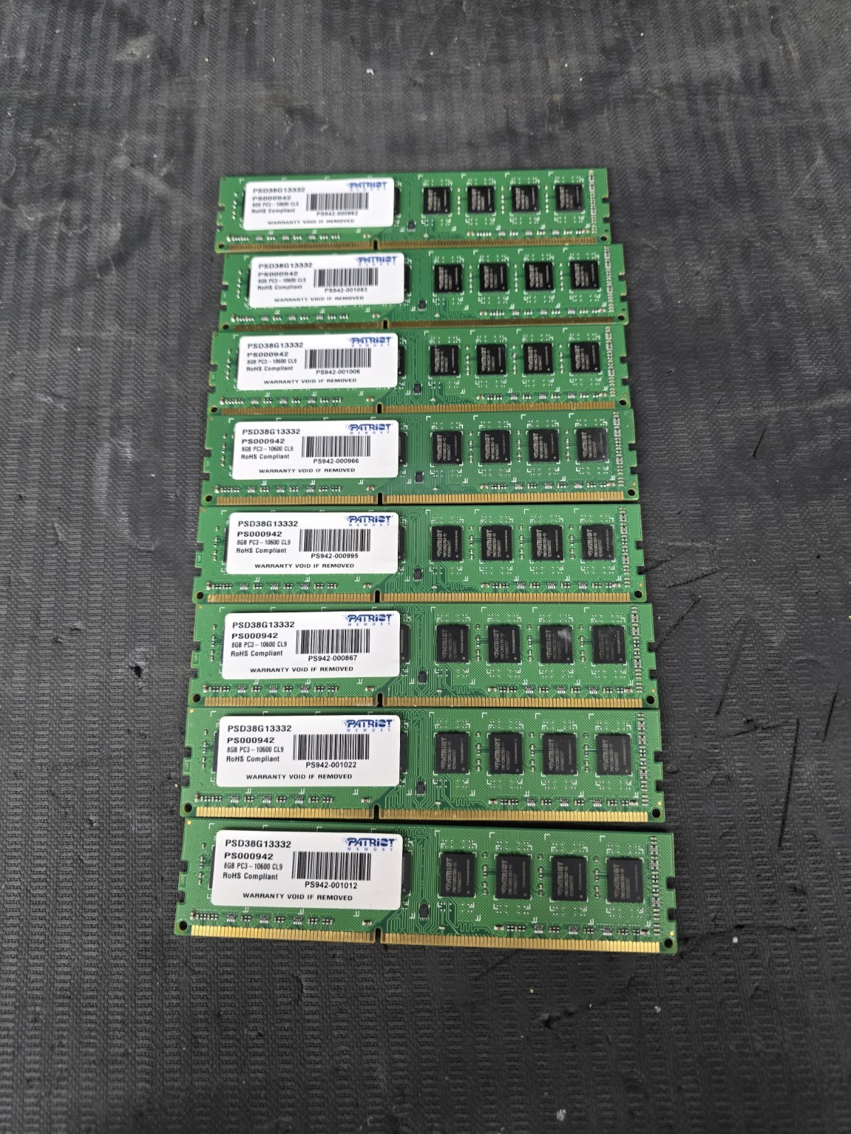 Lot Of 8 Patriot Signature Line 8GB (2x4GB) DDR3-1333 DIMM PSD38G1332