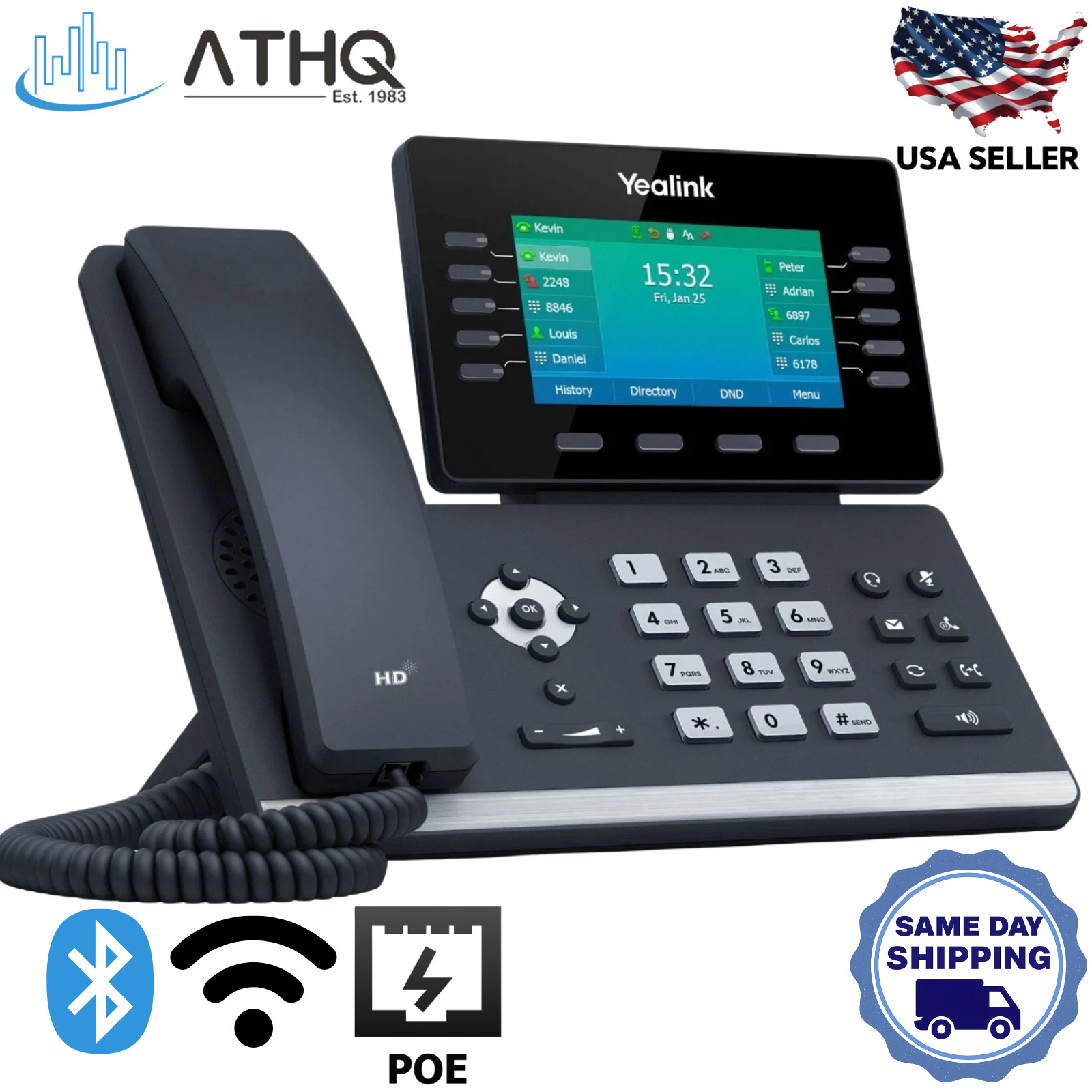 Yealink SIP-T54W 16-Line VoIP IP Phone Bluetooth WiFi PoE + Power Supply NEW