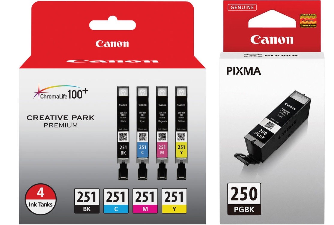 Genuine Canon CLI-251 4-Cartridge Ink Set (6513B004) + PGI-250 Black (6497B001) 