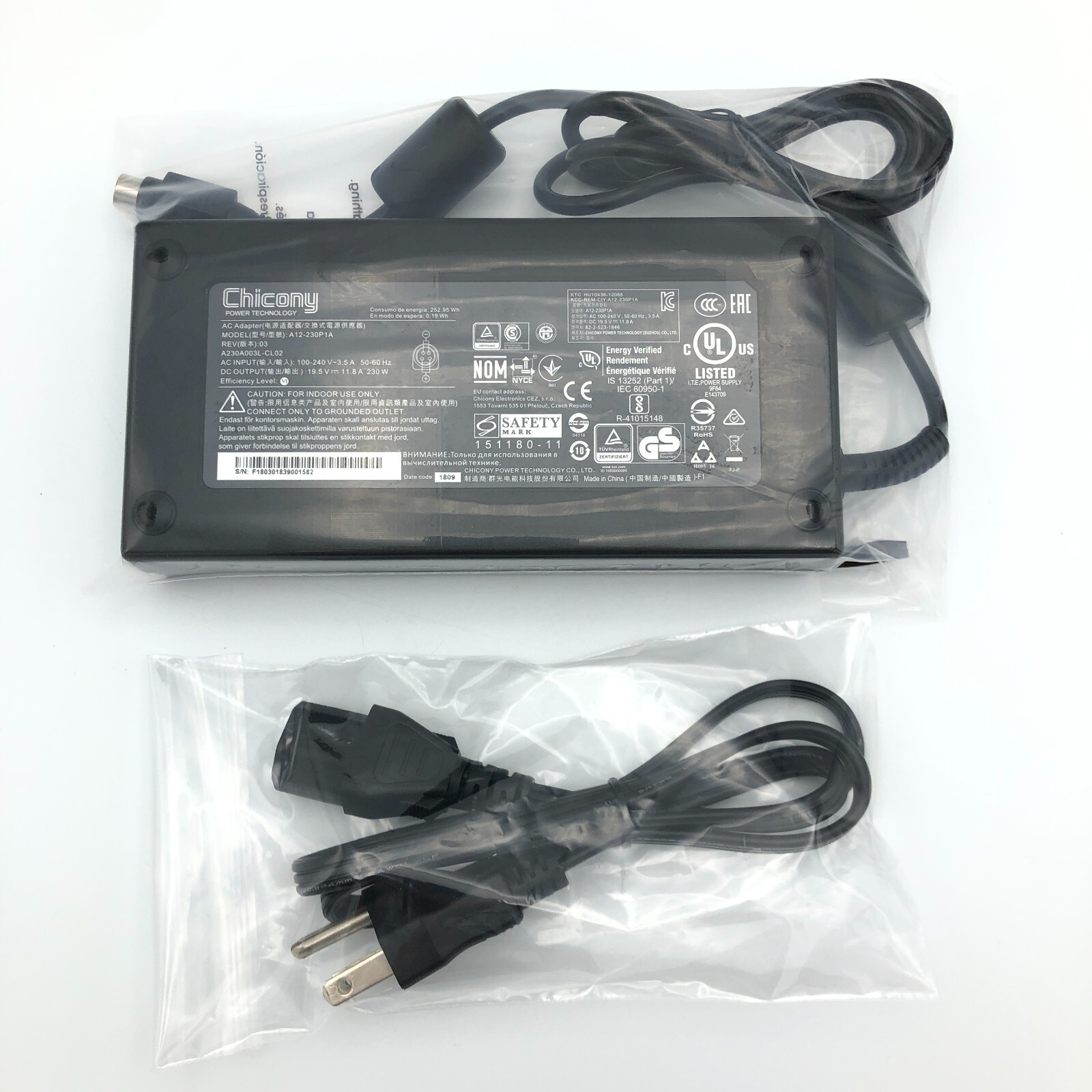 NEW Original Chicony AC Adapter A12-230P1A 19.5V 11.8A 230W 4-pin Laptop Charger