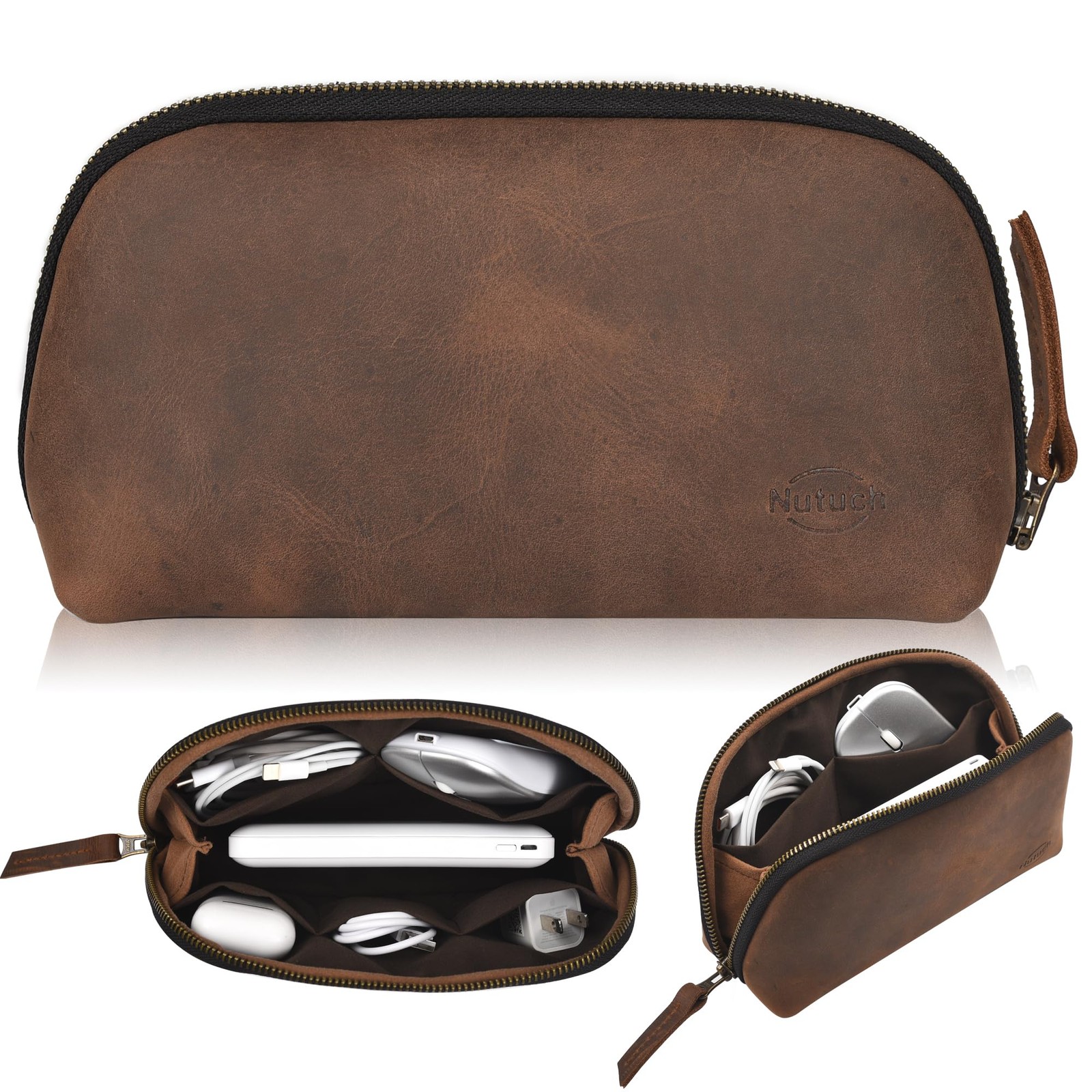 NUTUCH Leather Tech Pouch for 8.5 x 5.0 x 2.8 inches, Vintage Dark Brown
