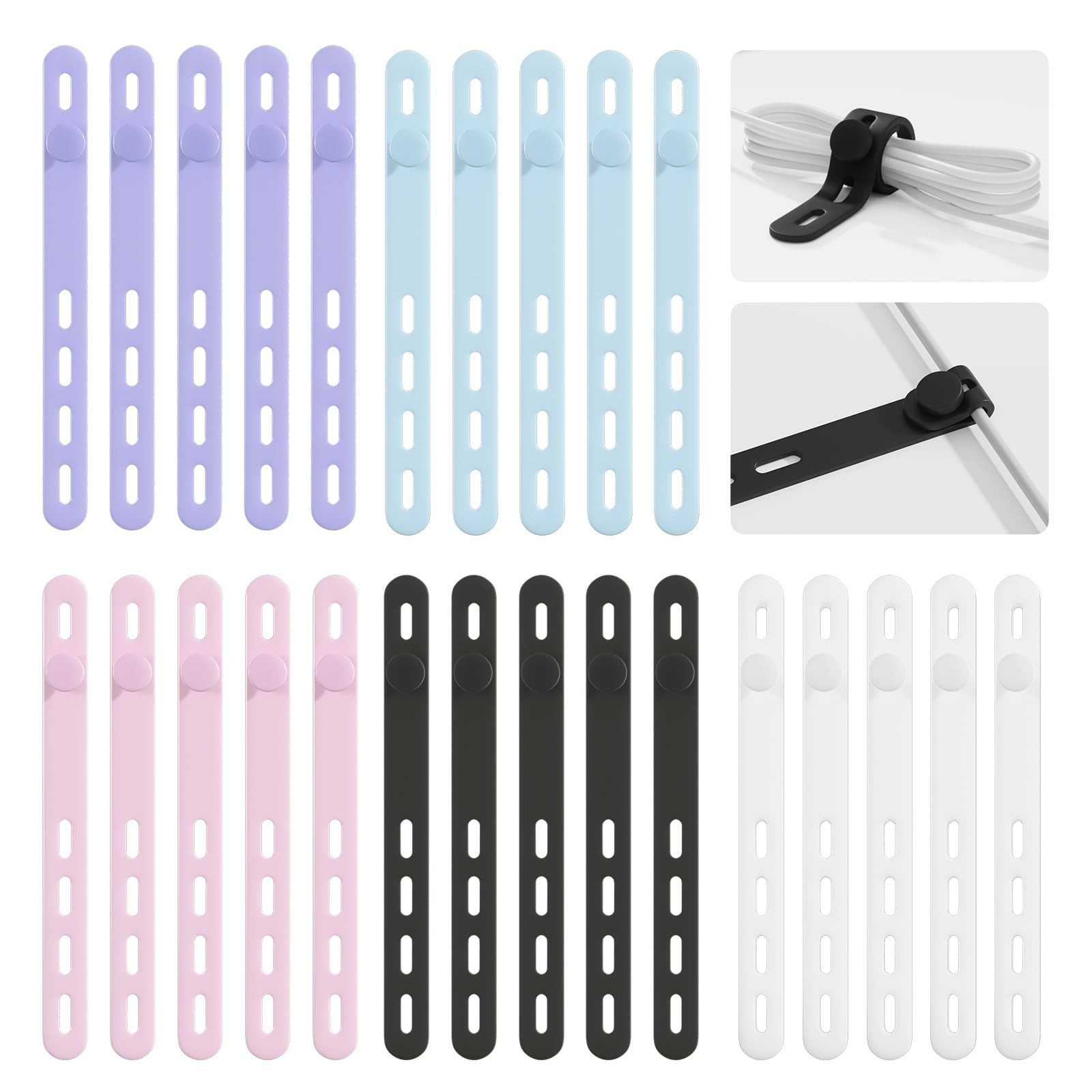 25Pack Silicone Cable Ties,Reusable Cord 5.12" (L) x 0.47" (W), Colorful