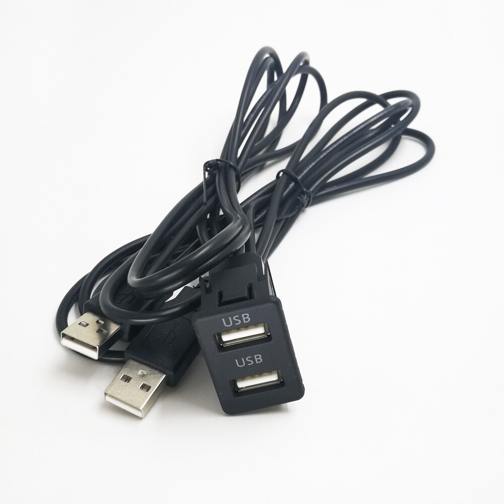Car Dash Flush Mount AUX USB Port Panel Dual USB Extension Adapter Cable 150CM