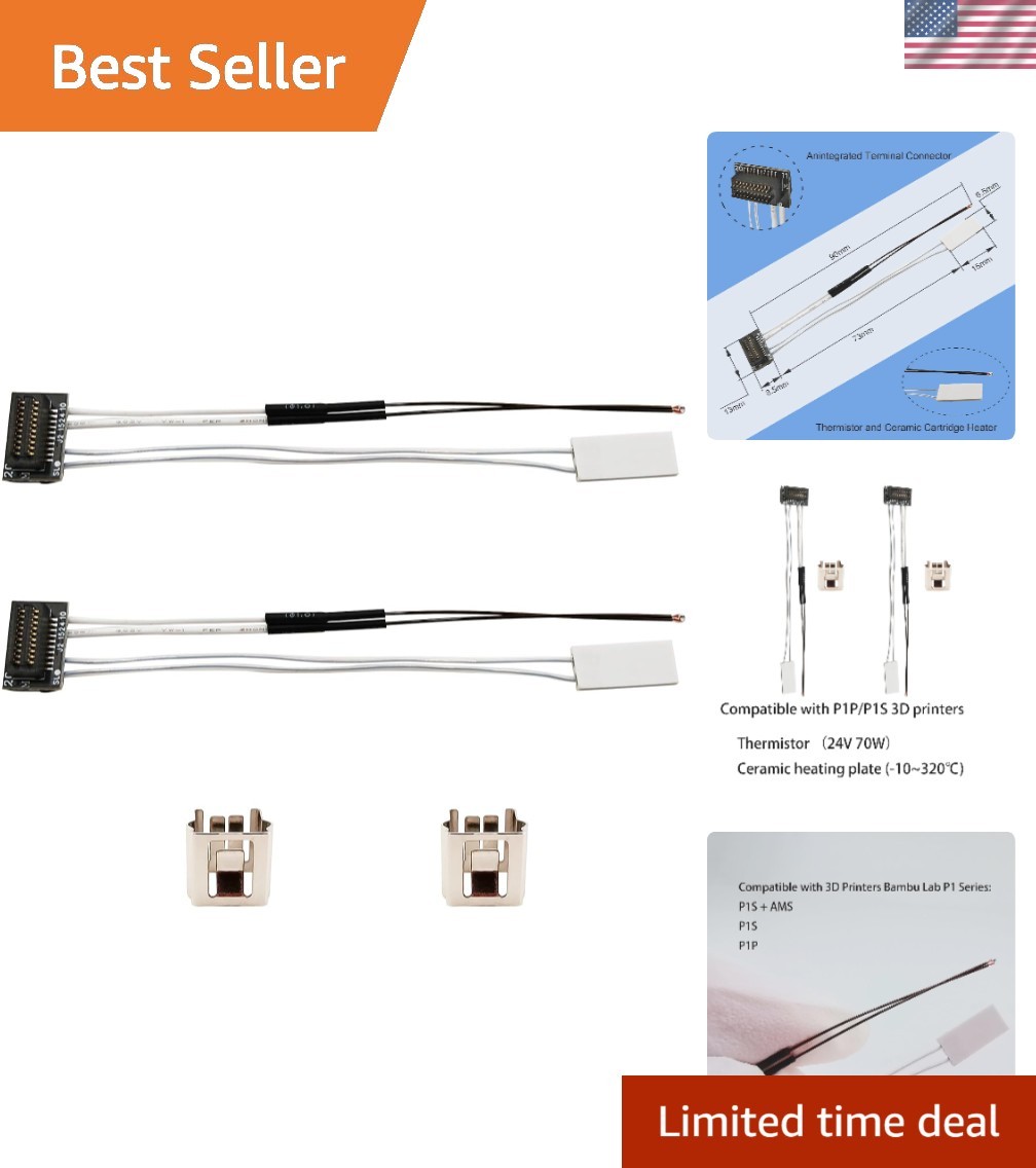 2pcs 3D Printer P1P/P1S Ceramic Heater 24V 70W and P1P/P1S Thermistor 320℃ Co...