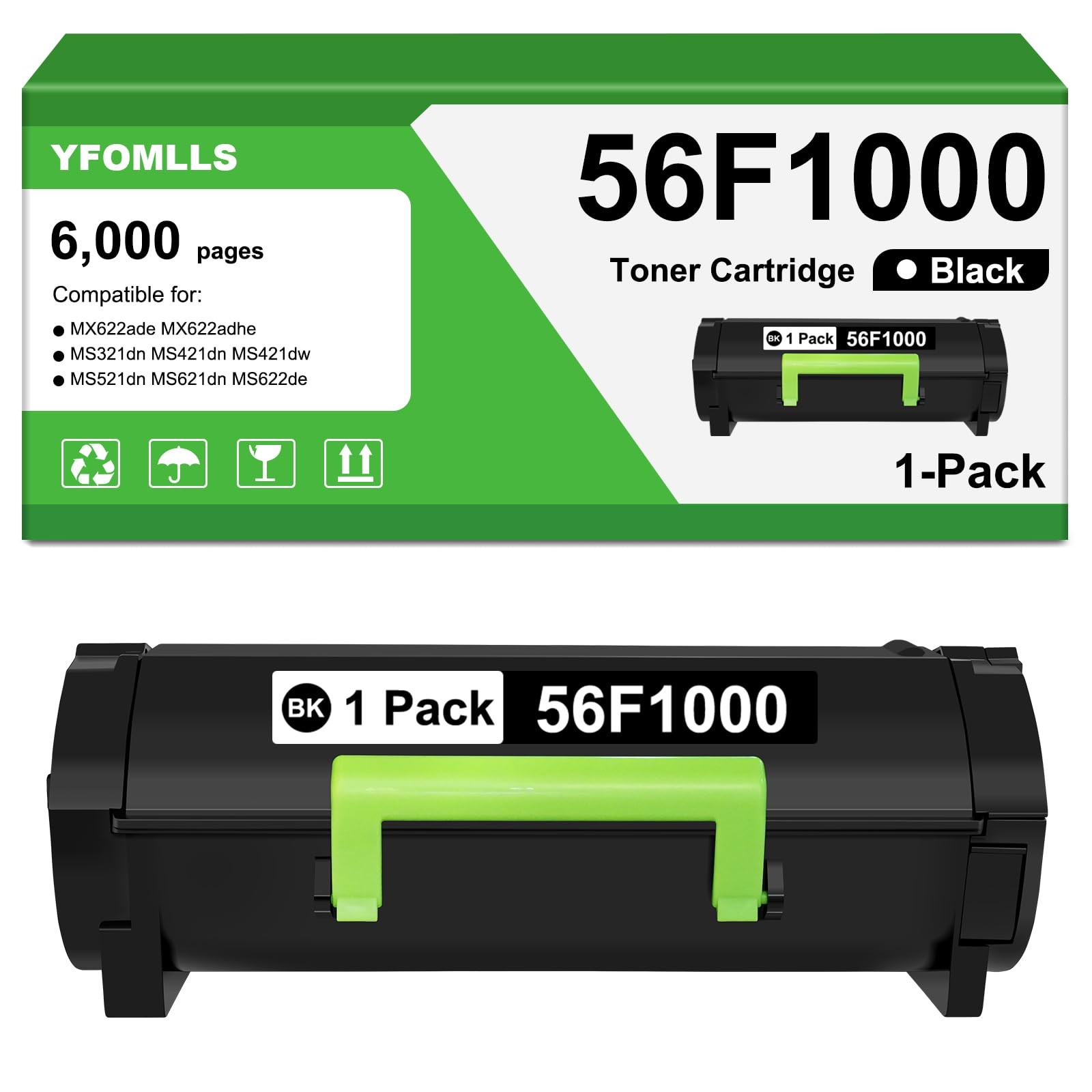 YFOMLLS 56F1000 Black Toner Cartridge Compatible for Lexmark 56F1000 56F1H00