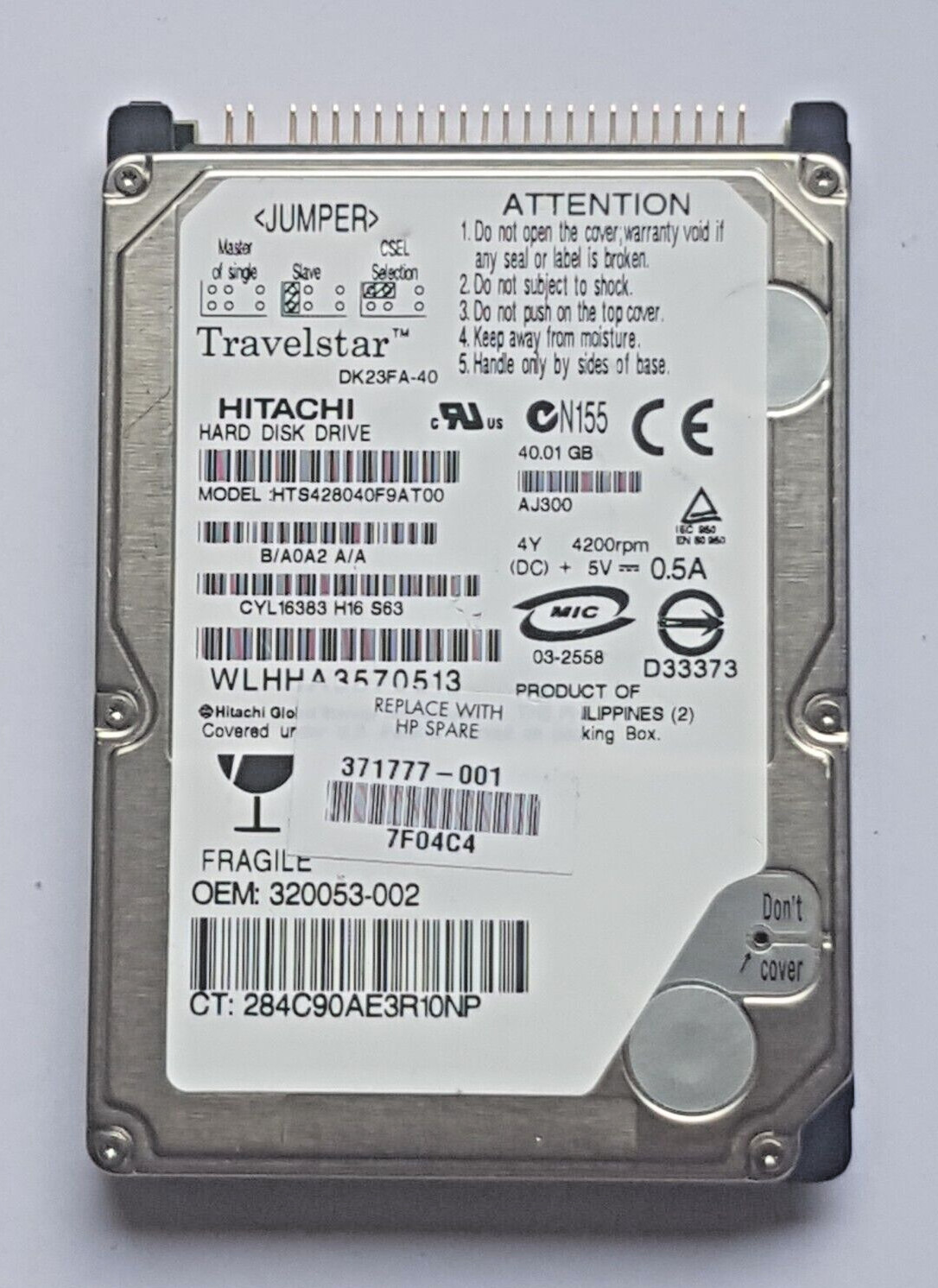 40GB IDE Hitachi Travelstar HTS428040F9AT00 P-ATA 4200rpm 2MB 2.5" Hard Drive
