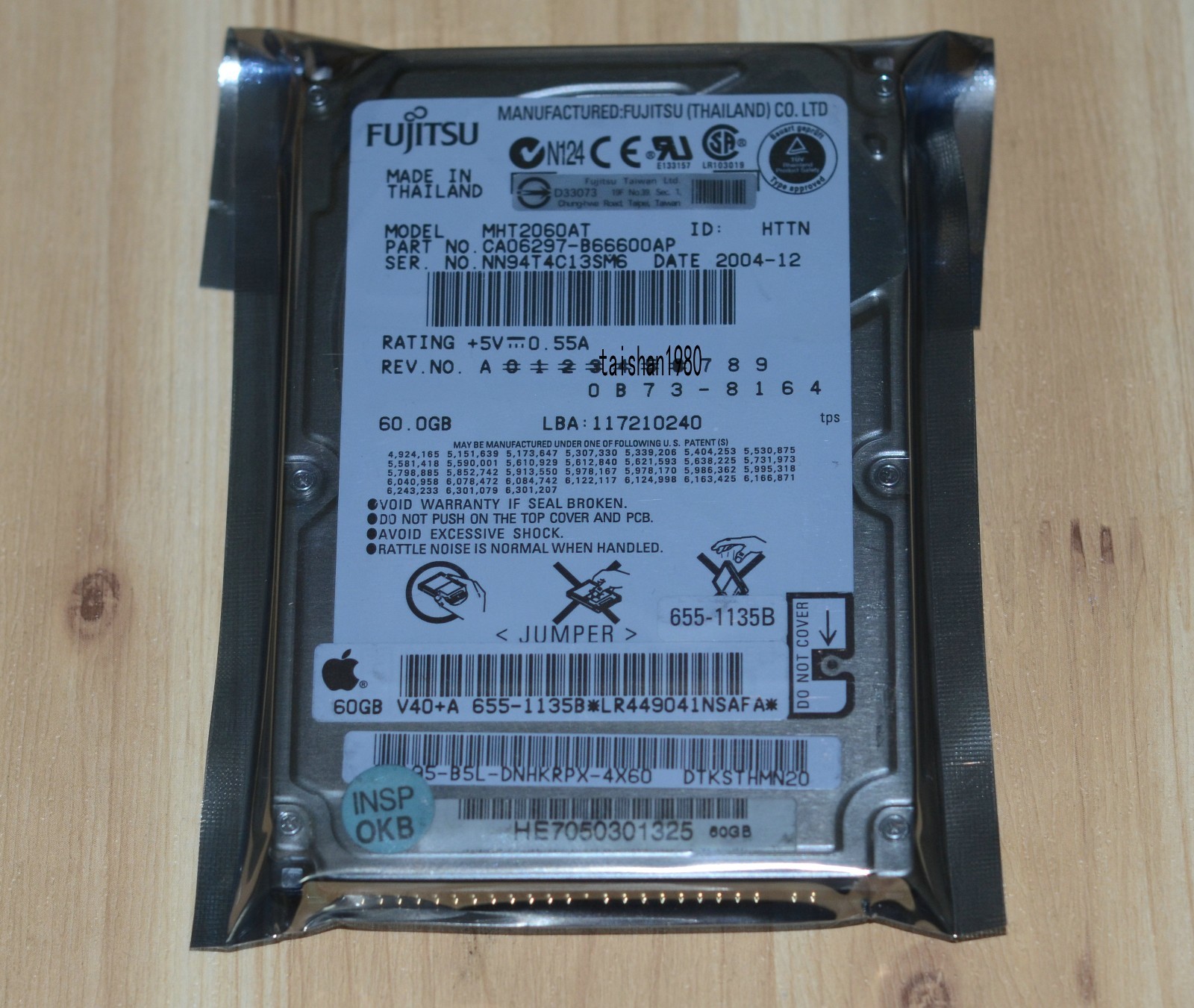Fujitsu 60GB,Internal,4200RPM,2.5" MHT2060AT HDD